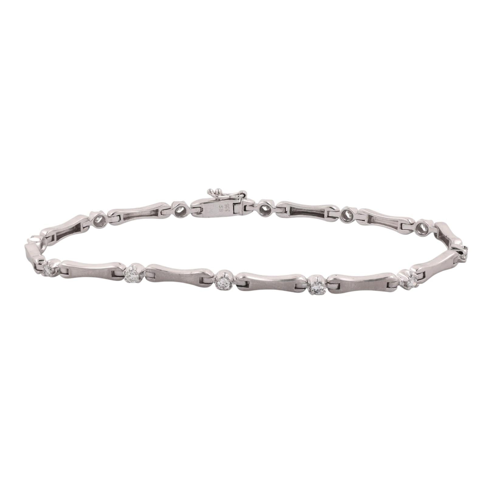 14K White Gold Natural Diamond 0.42 CTW Link Bracelet 7.25" Estate