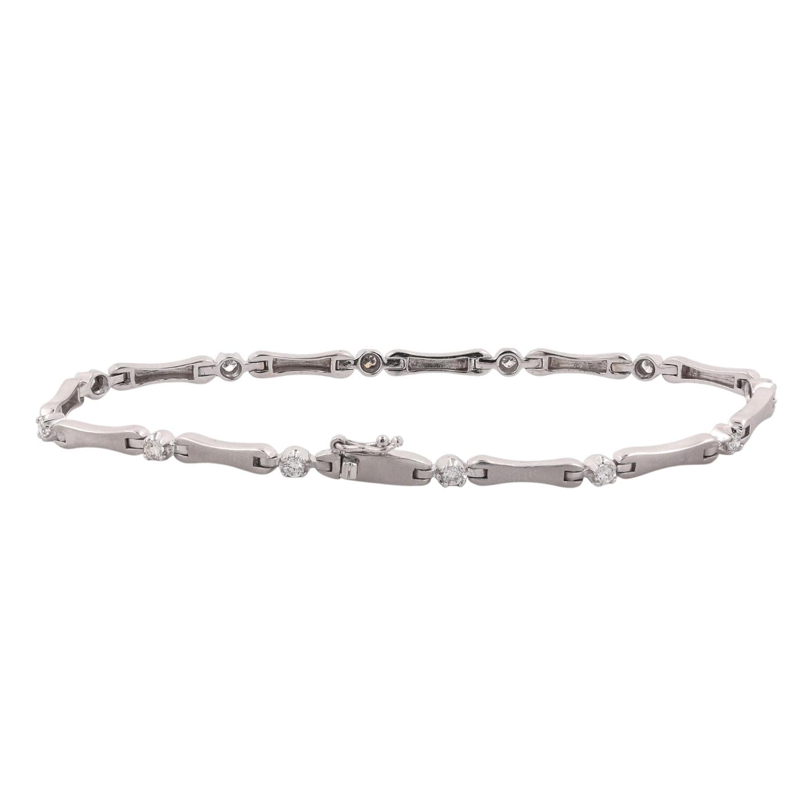 14K White Gold Natural Diamond 0.42 CTW Link Bracelet 7.25" Estate