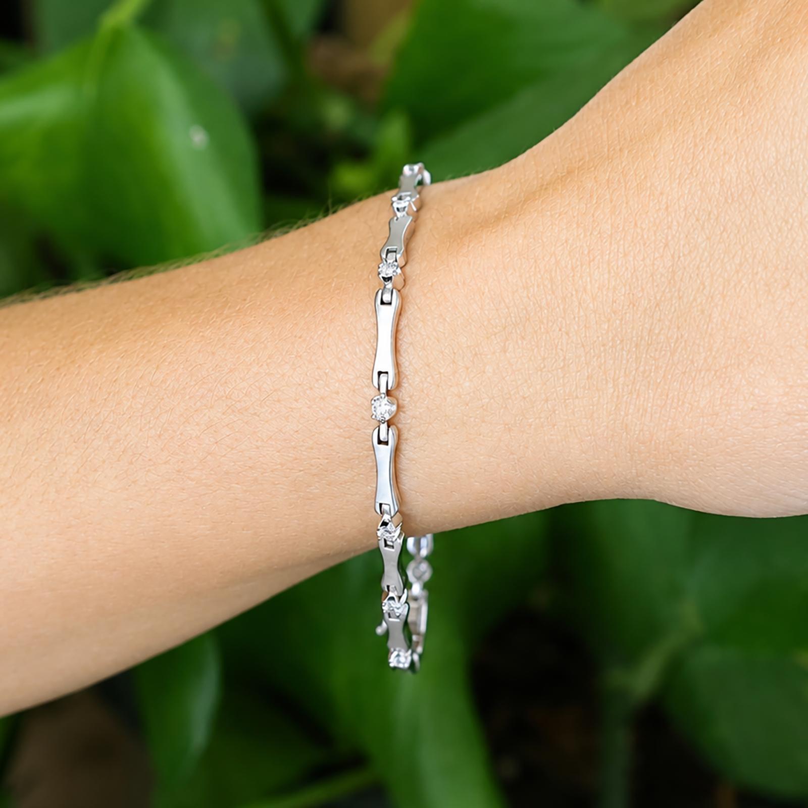 14K White Gold Natural Diamond 0.42 CTW Link Bracelet 7.25" Estate