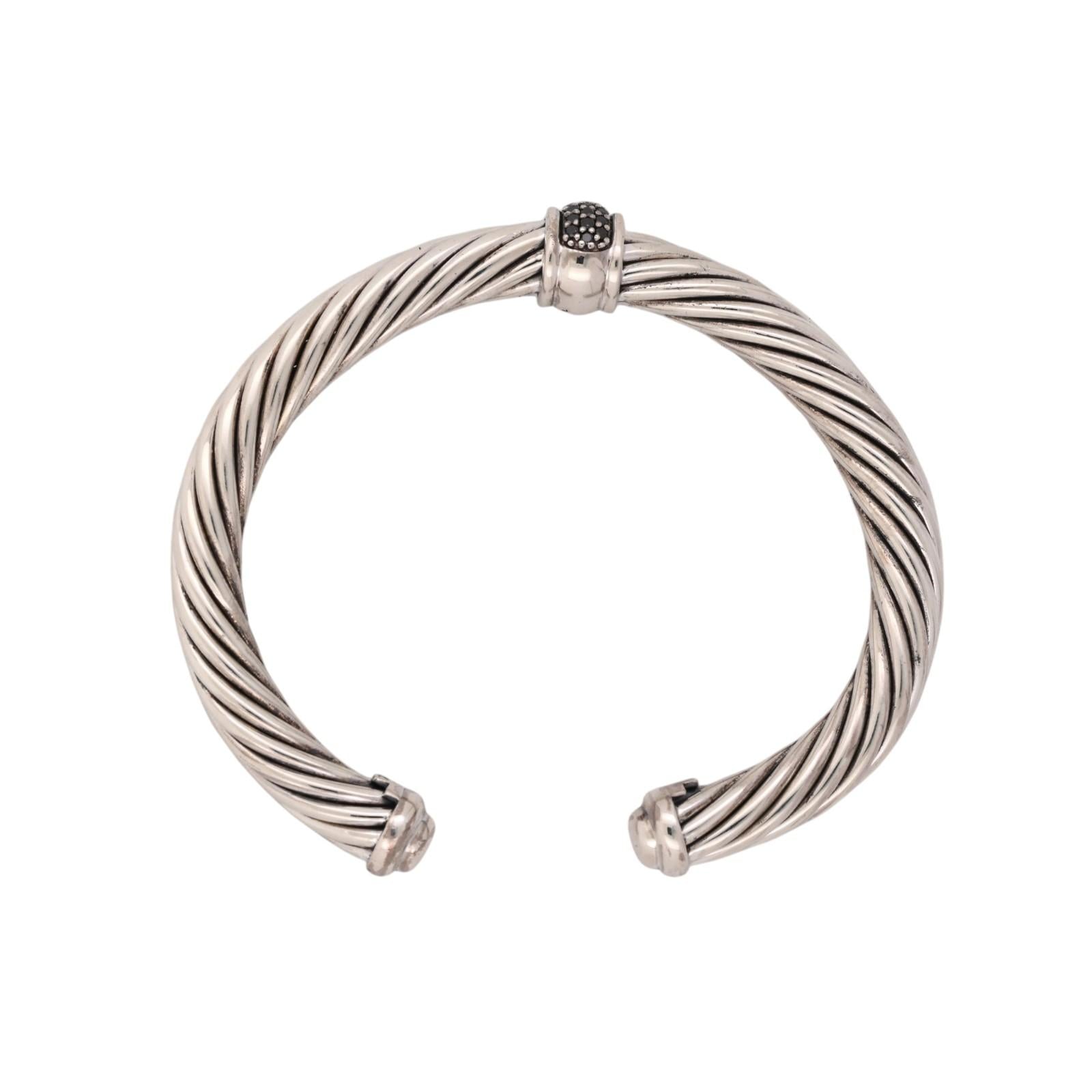 David Yurman Black Diamond Cable Classics Cuff Bracelet Sterling Silver 925 6.5"