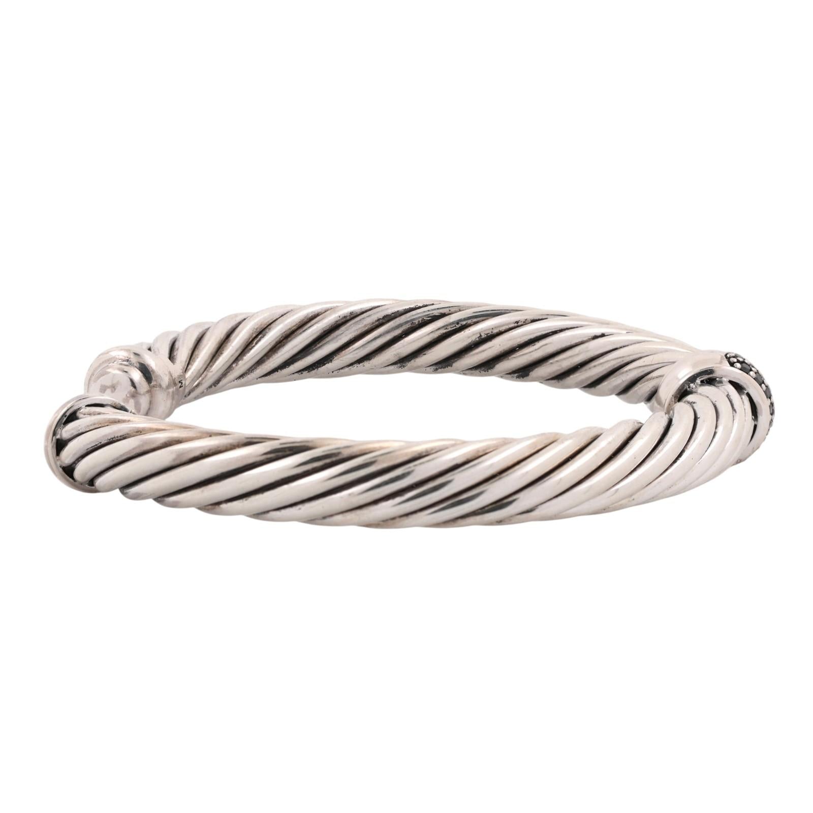 David Yurman Black Diamond Cable Classics Cuff Bracelet Sterling Silver 925 6.5"