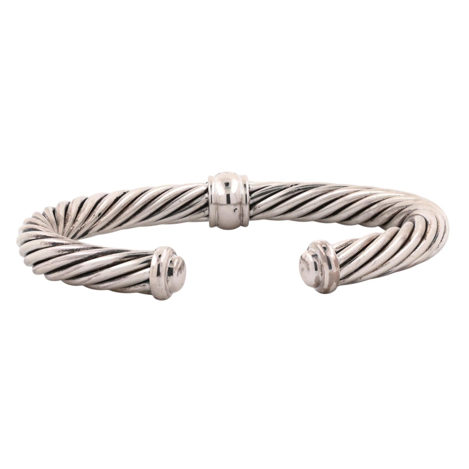 David Yurman Black Diamond Cable Classics Cuff Bracelet Sterling Silver 925 6.5"