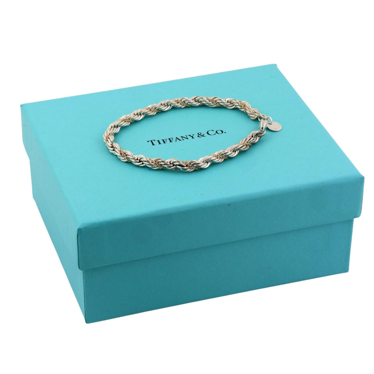 Tiffany & Co. Two-Tone Twisted Rope Bracelet Sterling Silver 18K Gold 7.25"