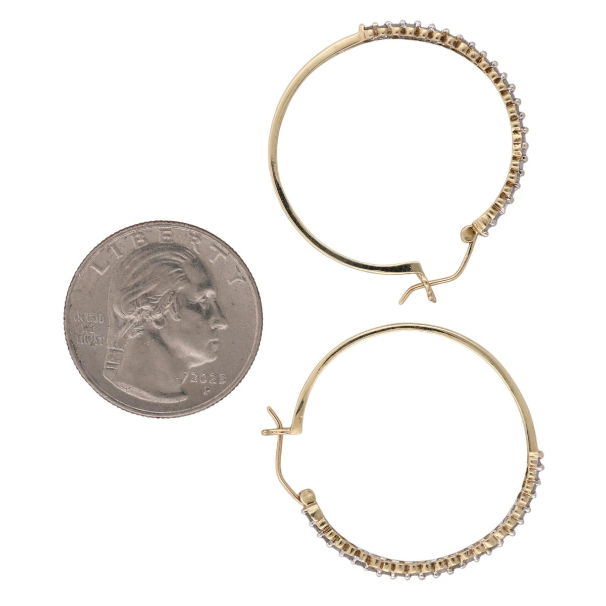 Natural Diamond 3-Row Hoop Earrings 10K Gold 1.08 CTW 1.25" JWBR