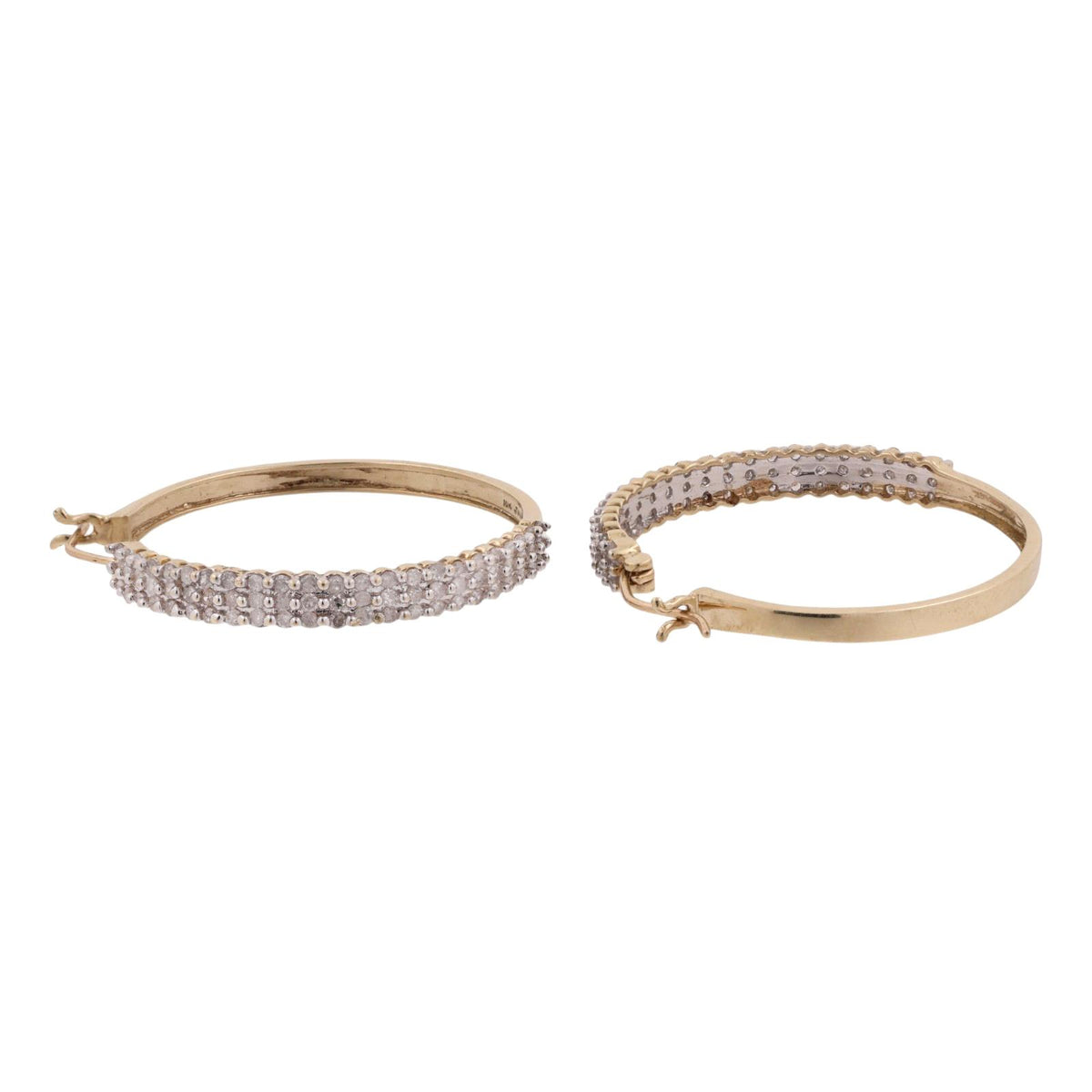 Natural Diamond 3-Row Hoop Earrings 10K Gold 1.08 CTW 1.25" JWBR