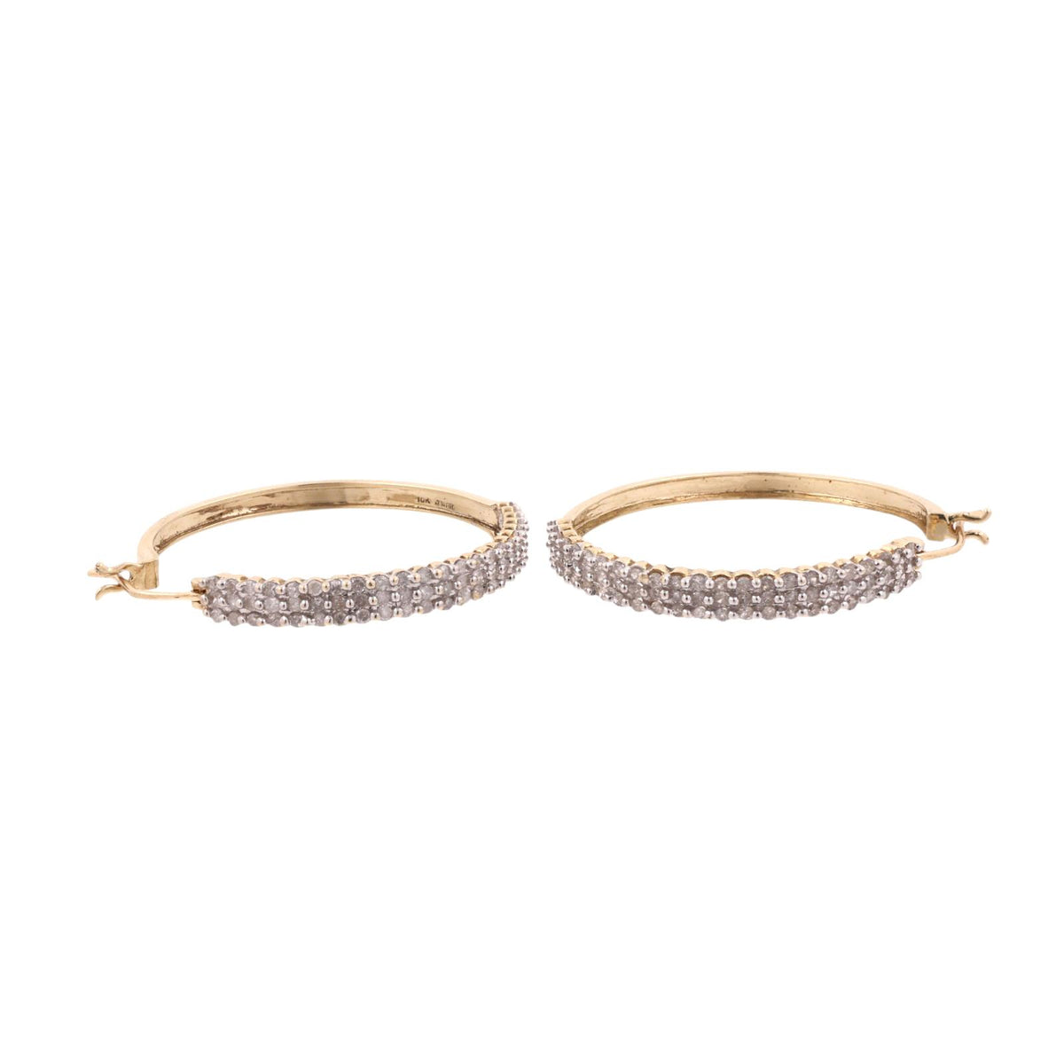 Natural Diamond 3-Row Hoop Earrings 10K Gold 1.08 CTW 1.25" JWBR