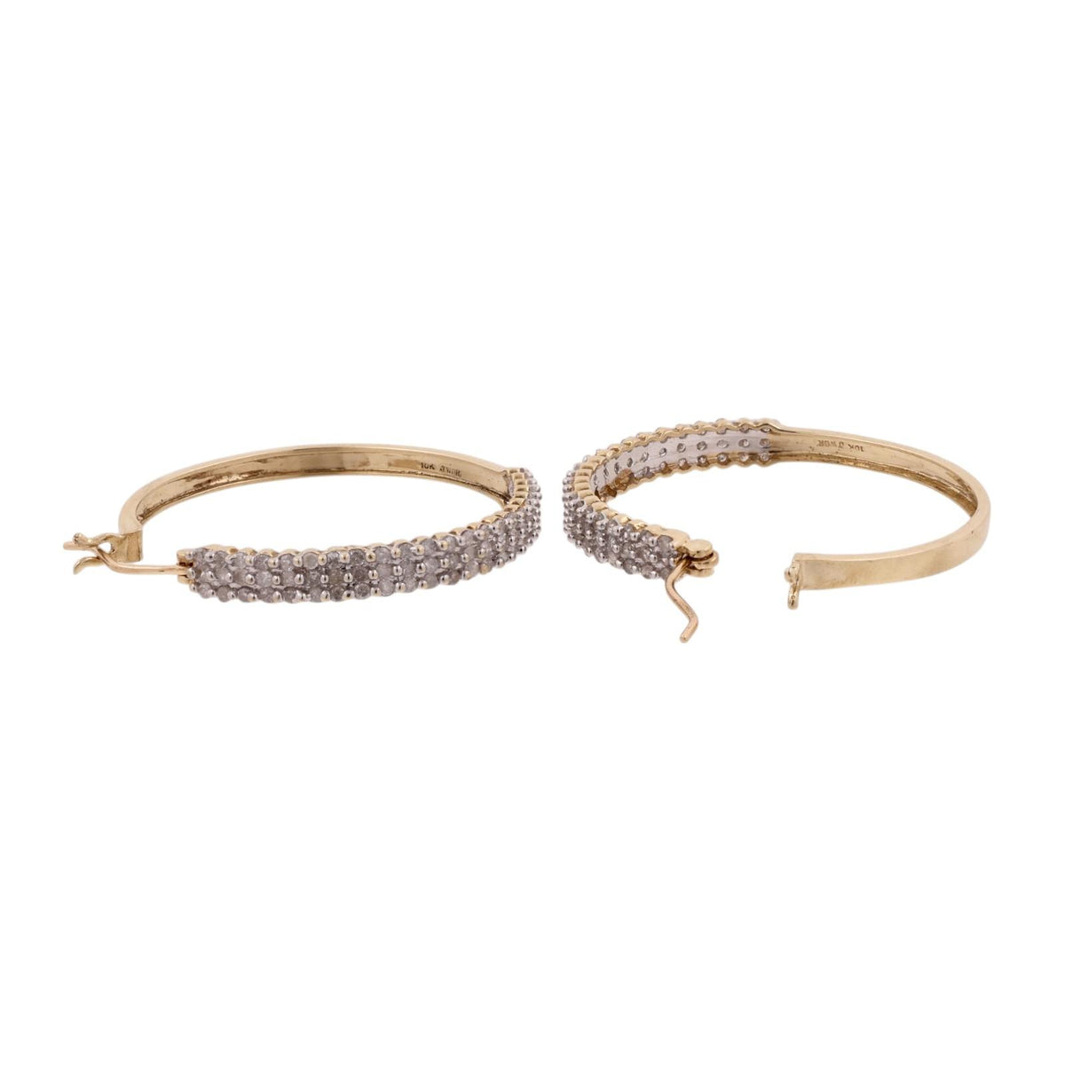 Natural Diamond 3-Row Hoop Earrings 10K Gold 1.08 CTW 1.25" JWBR