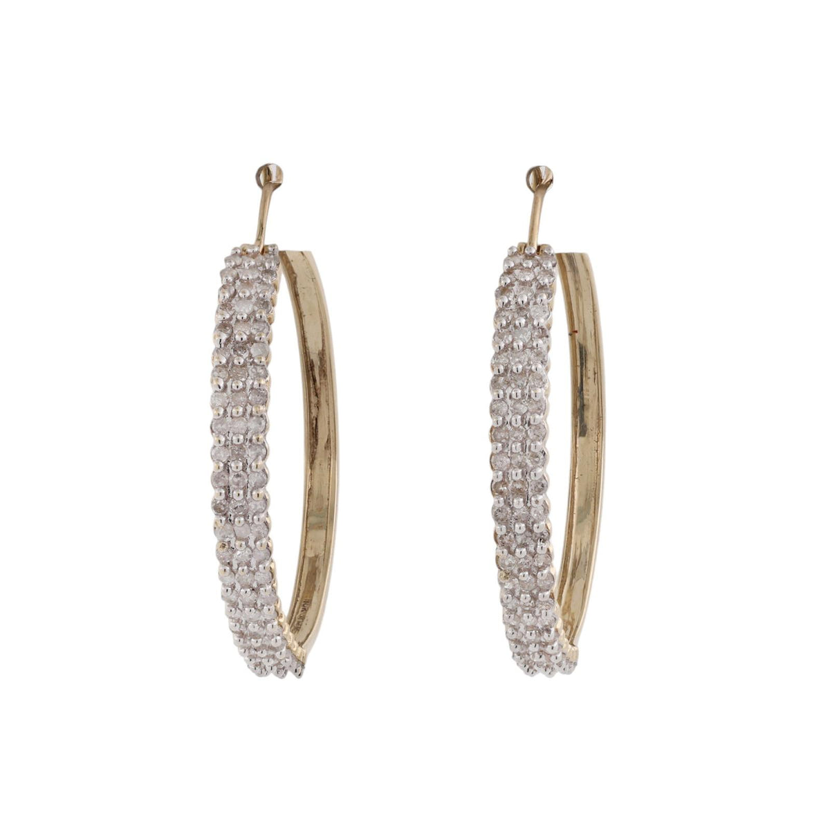 Natural Diamond 3-Row Hoop Earrings 10K Gold 1.08 CTW 1.25" JWBR