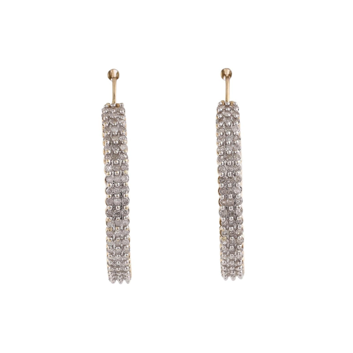 Natural Diamond 3-Row Hoop Earrings 10K Gold 1.08 CTW 1.25" JWBR