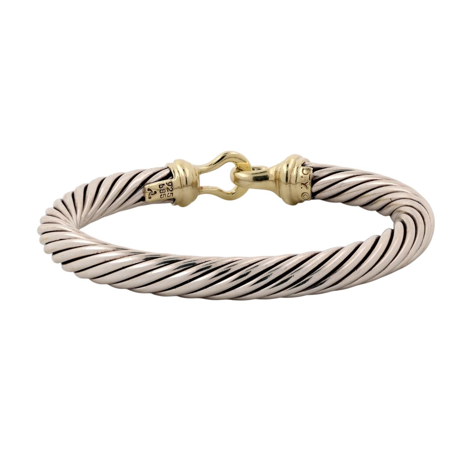 David Yurman 14K Gold Sterling Silver Cable Bracelet 7mm 6.25" DY
