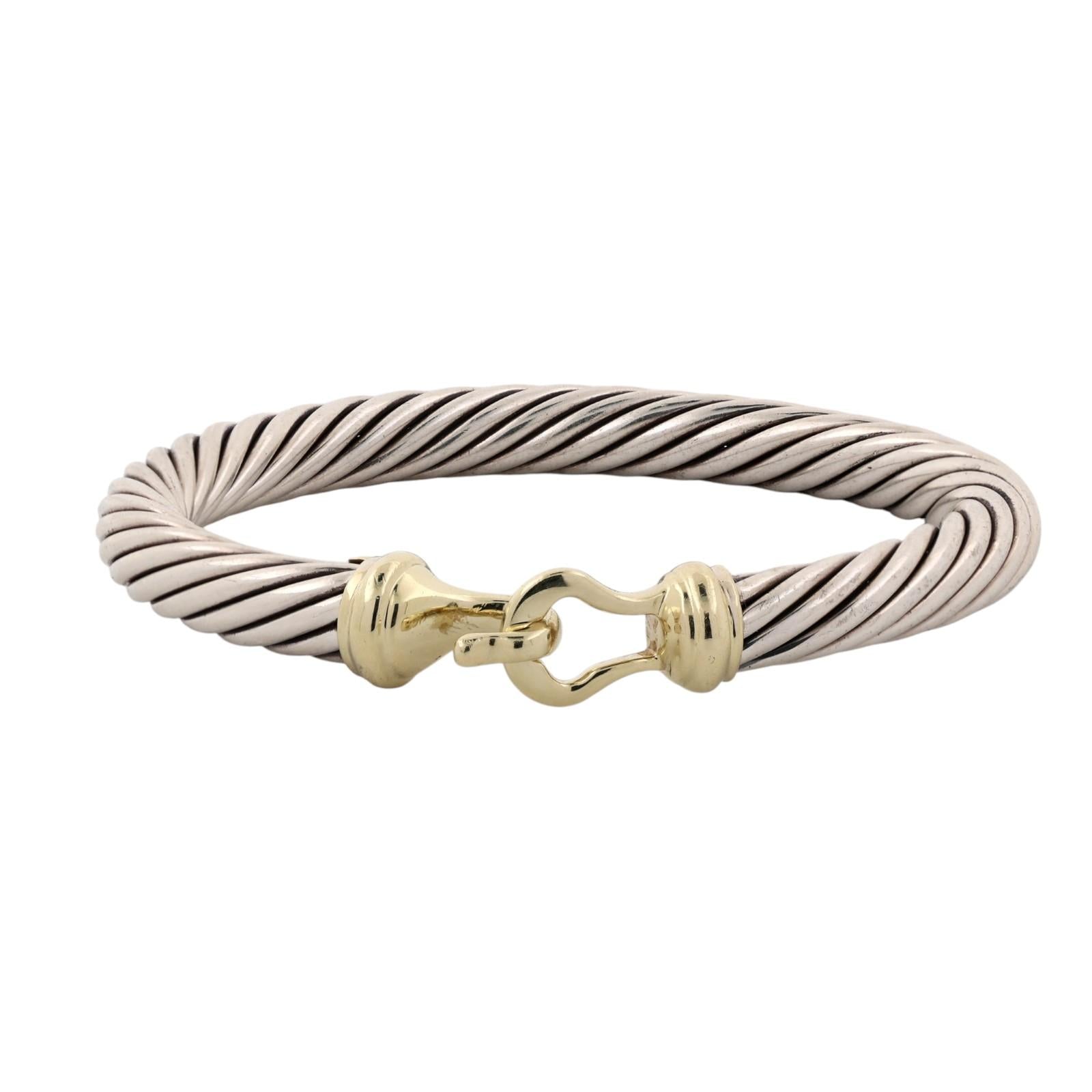 David Yurman 14K Gold Sterling Silver Cable Bracelet 7mm 6.25" DY