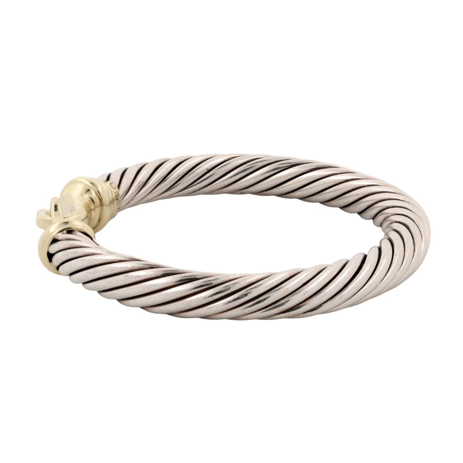 David Yurman 14K Gold Sterling Silver Cable Bracelet 7mm 6.25" DY