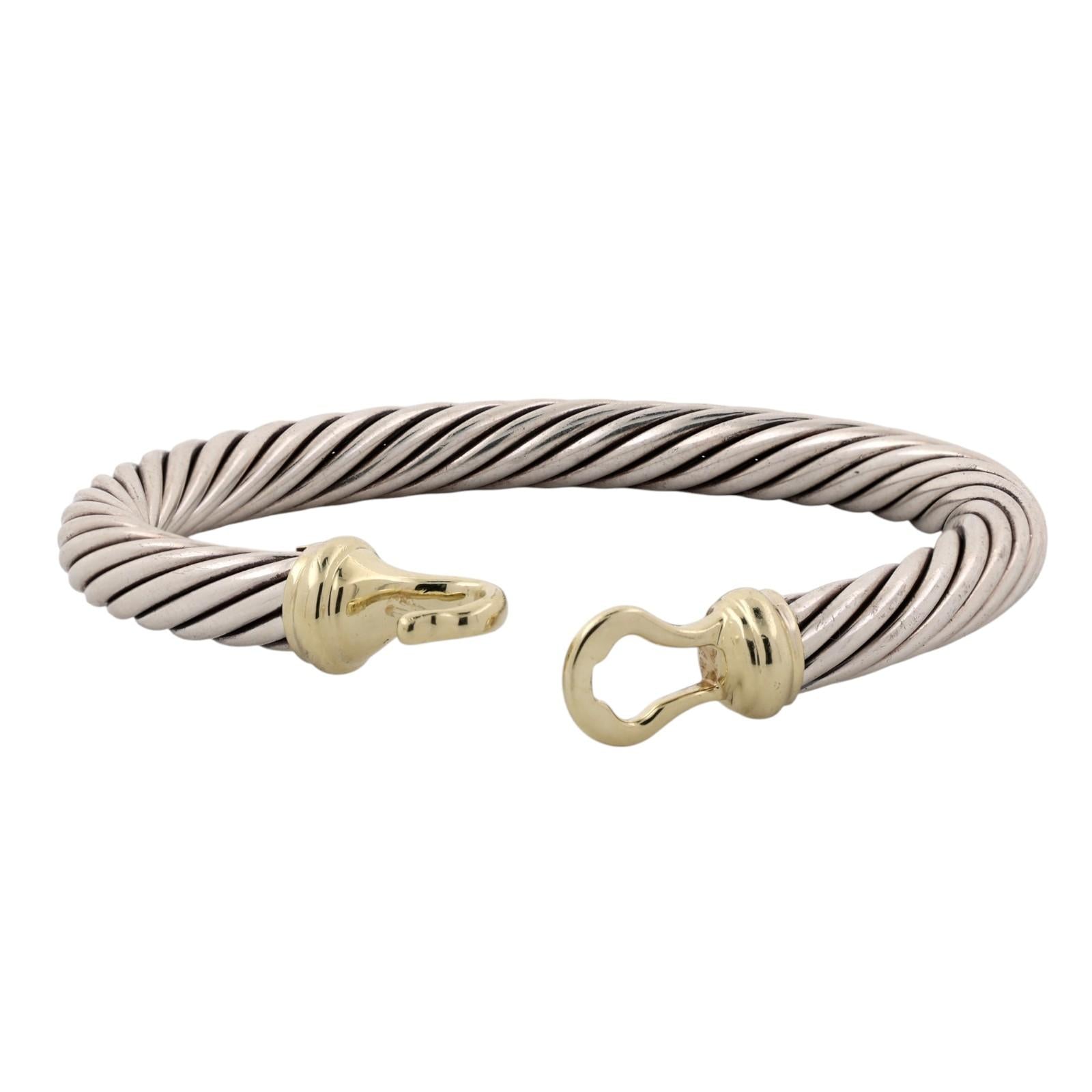 David Yurman 14K Gold Sterling Silver Cable Bracelet 7mm 6.25" DY