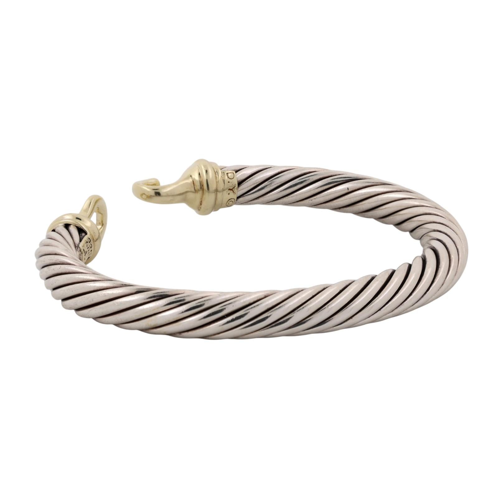 David Yurman 14K Gold Sterling Silver Cable Bracelet 7mm 6.25" DY