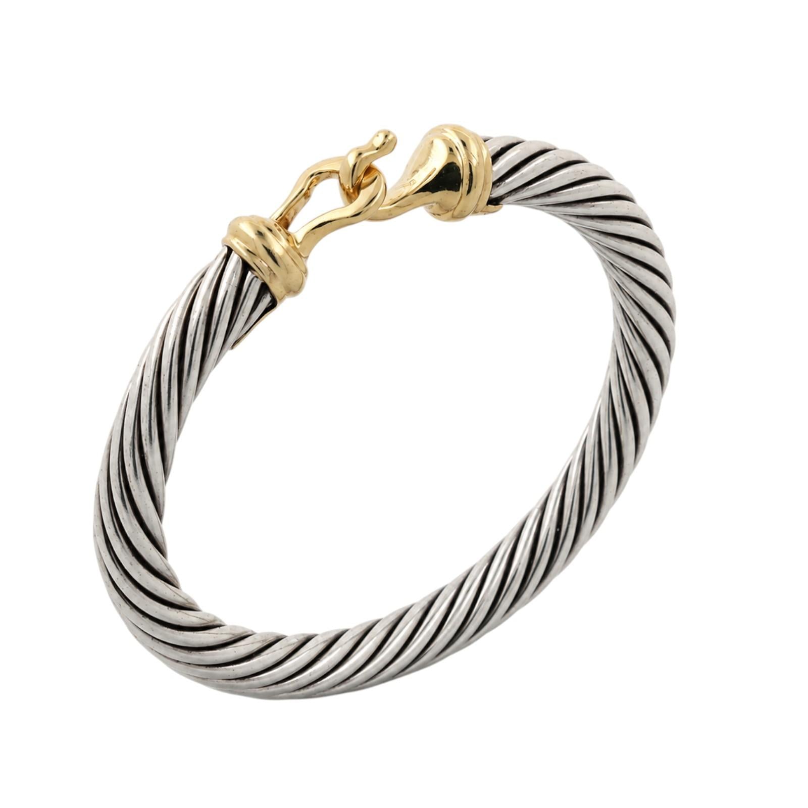 David Yurman 14K Gold Sterling Silver Cable Bracelet 7mm 6.25" DY