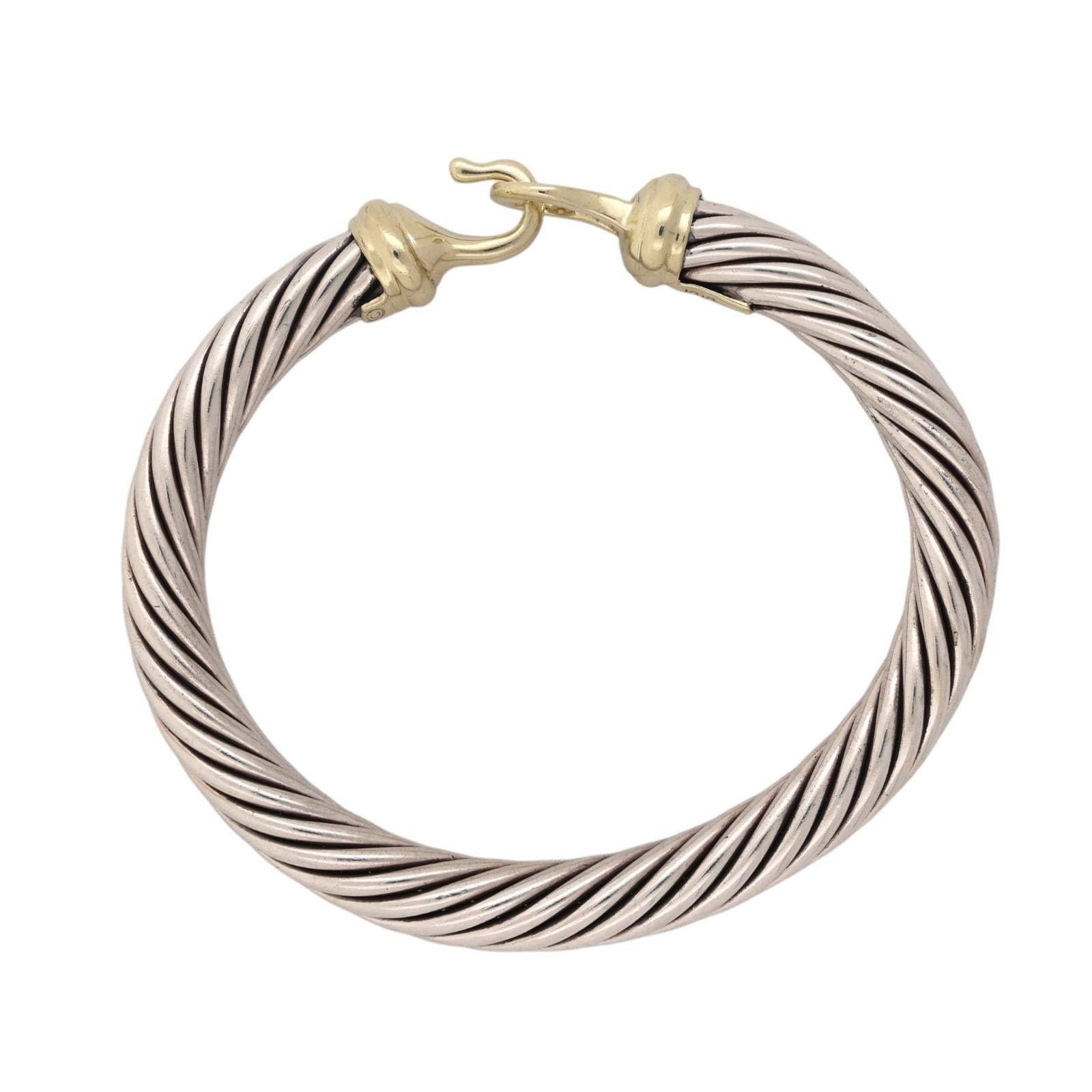 David Yurman 14K Gold Sterling Silver Cable Bracelet 7mm 6.25" DY