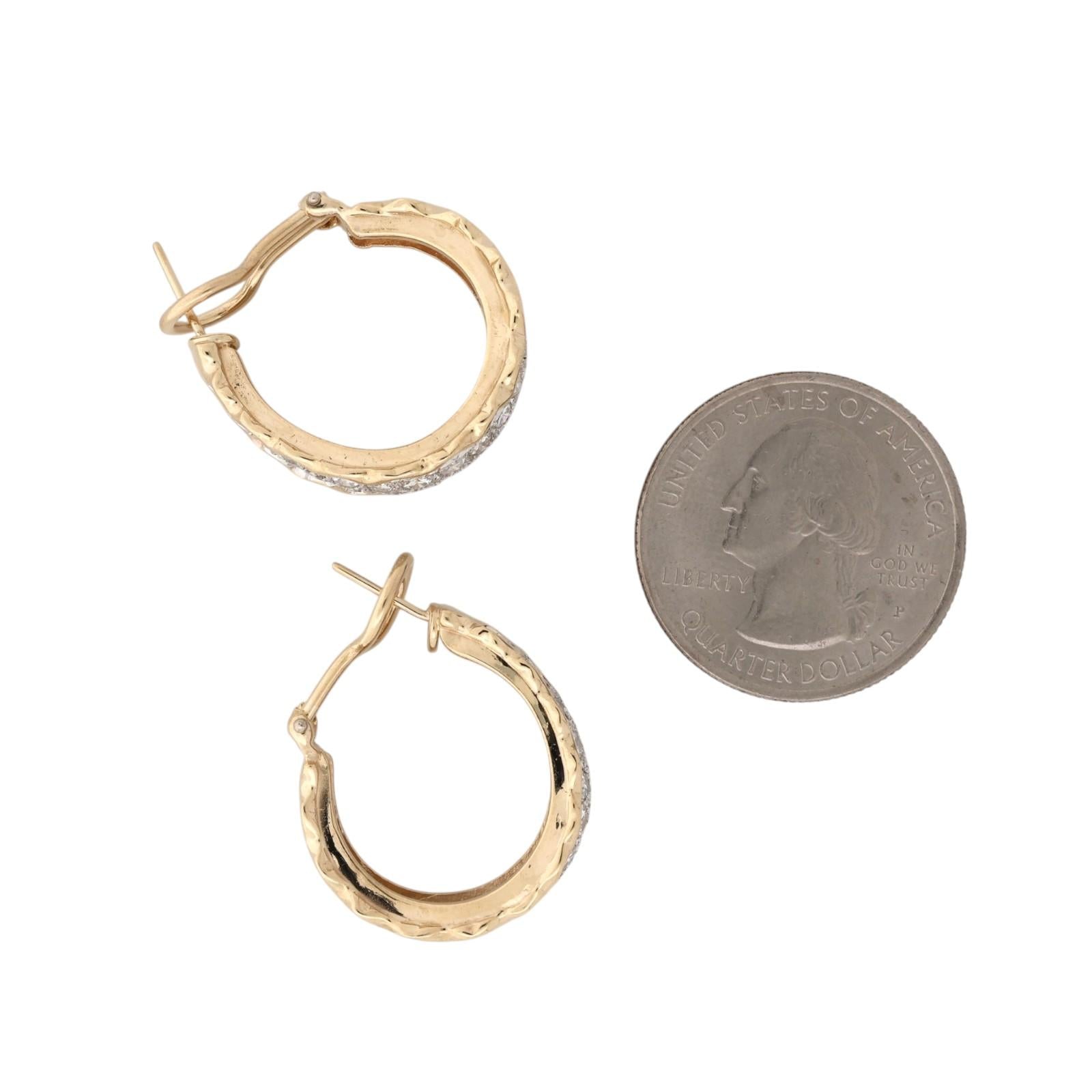 Two Tone Gold 2.15 CTW Natural Diamond Omega Back Hoop Earrings 11.2g