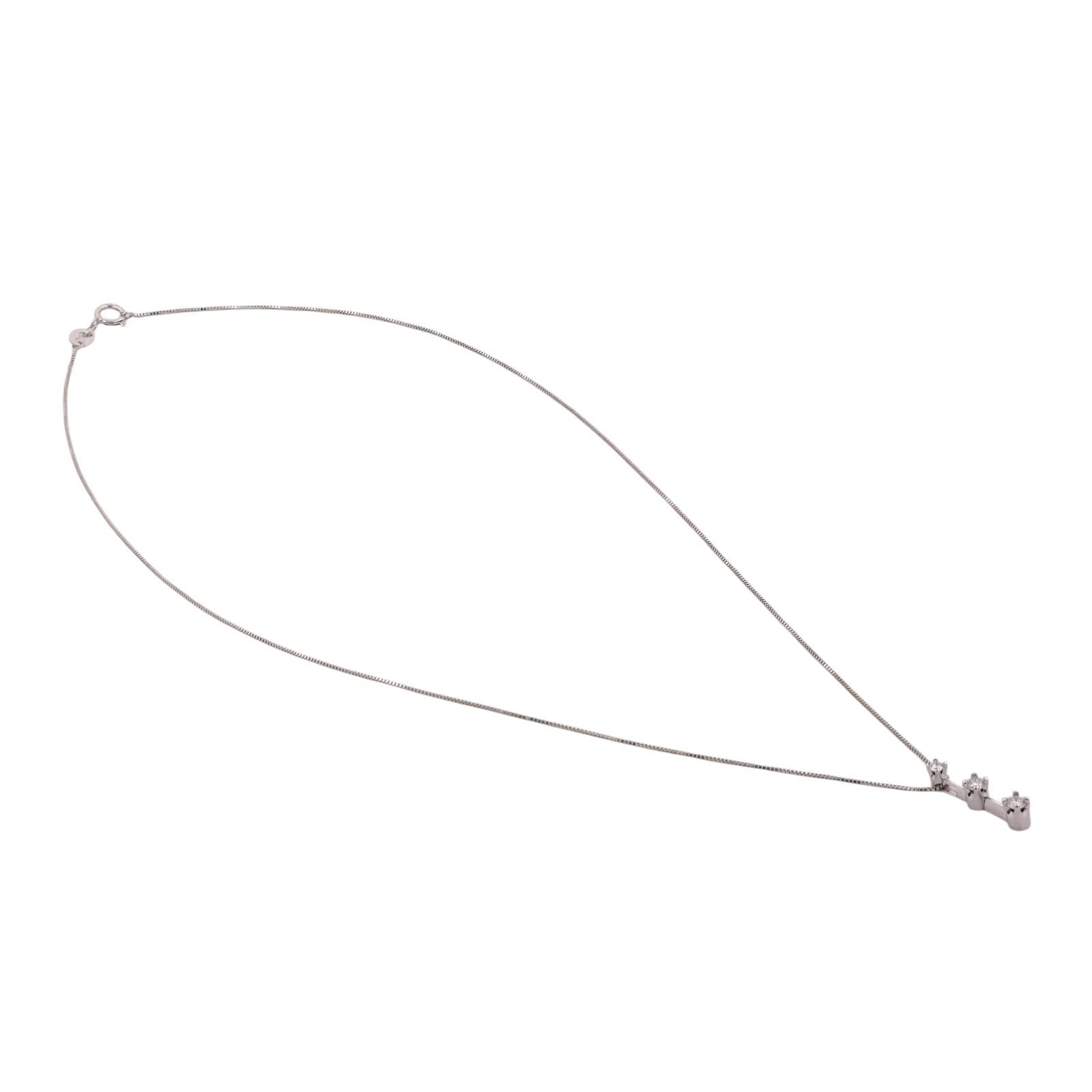 14K White Gold 0.21CTW Natural Diamond 3-Stone Journey Pendant Necklace 17"