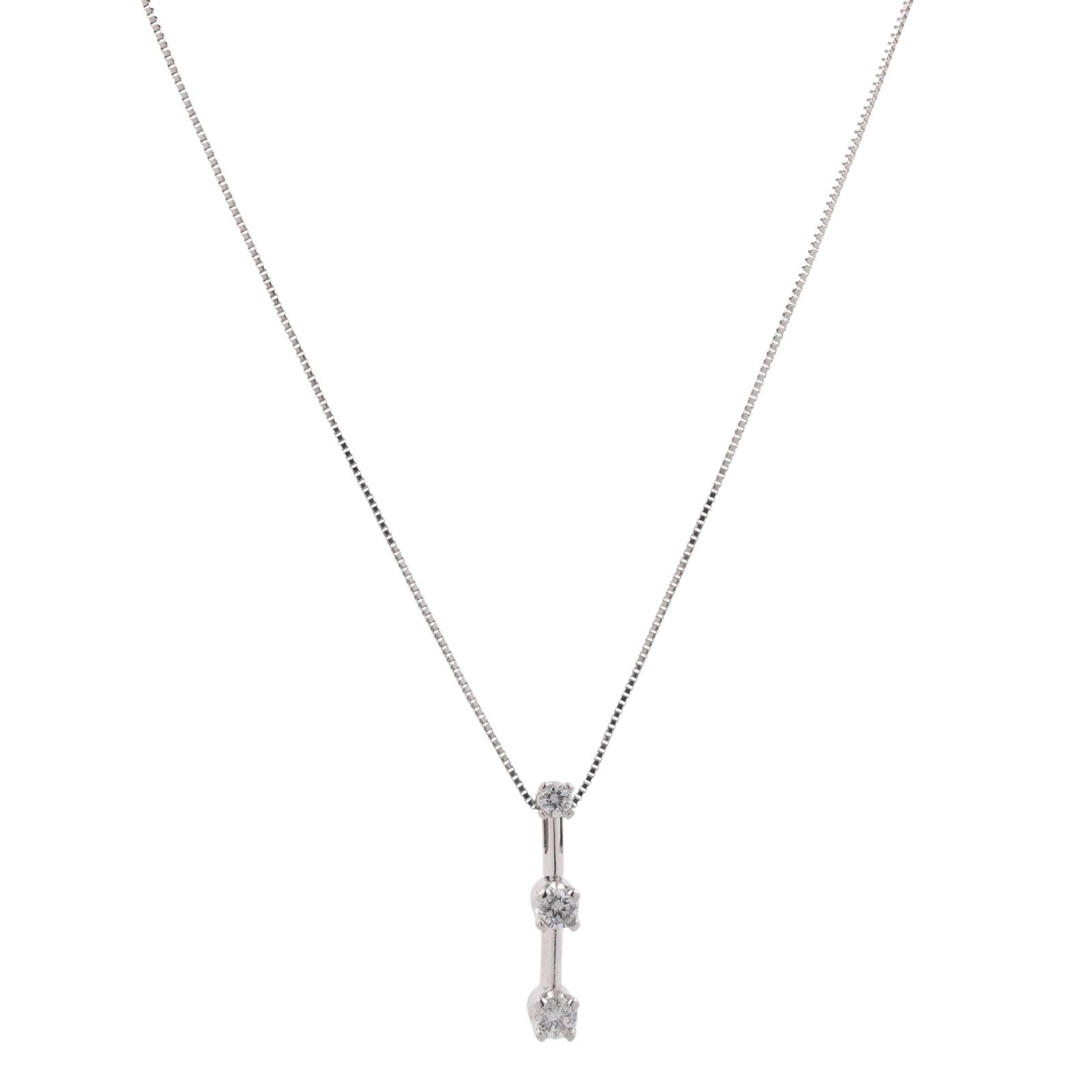 14K White Gold 0.21CTW Natural Diamond 3-Stone Journey Pendant Necklace 17"
