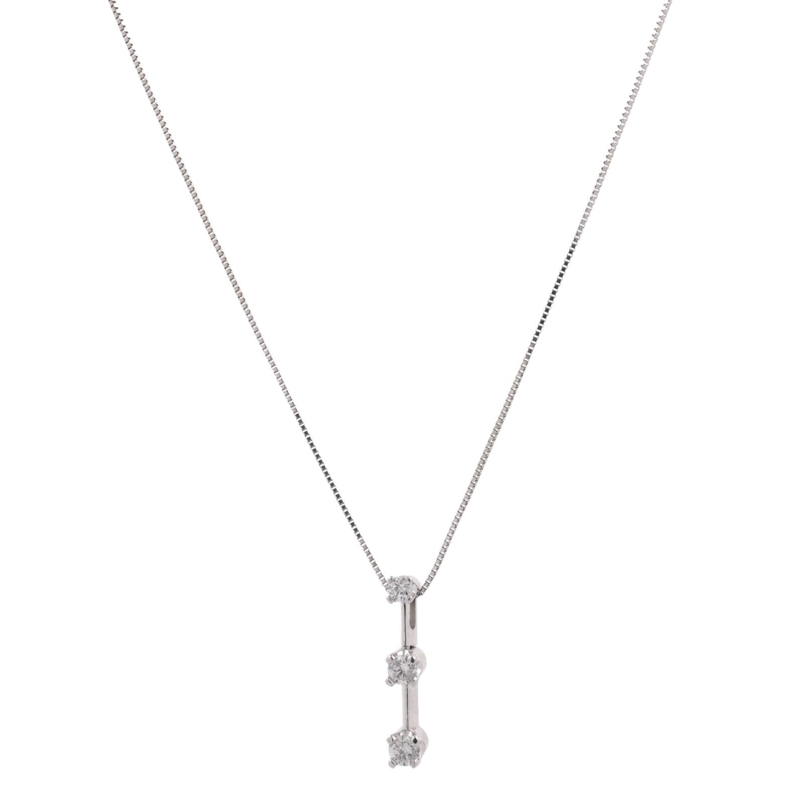 14K White Gold 0.21CTW Natural Diamond 3-Stone Journey Pendant Necklace 17"