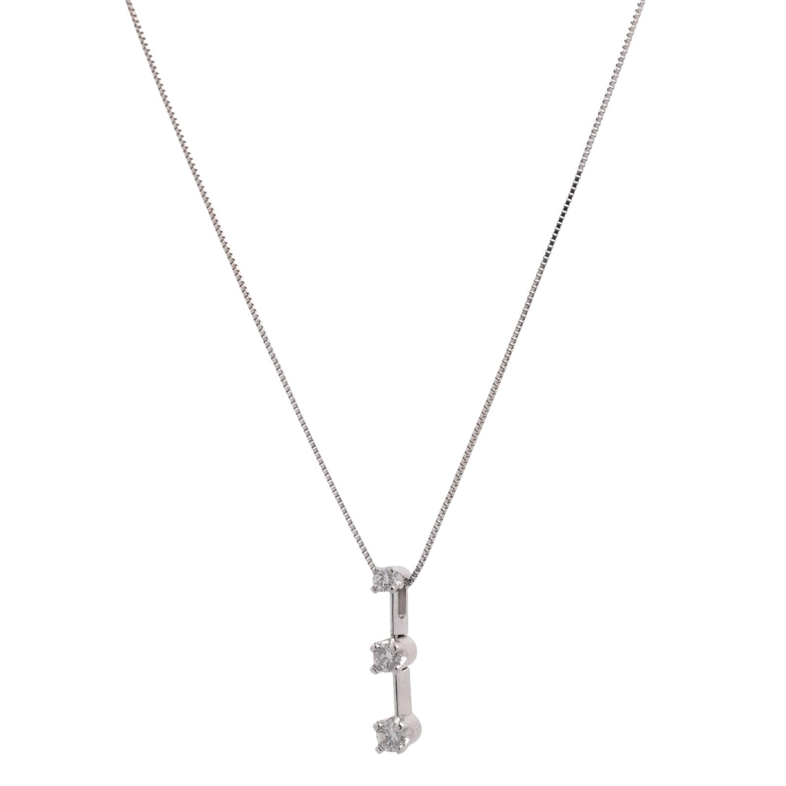 14K White Gold 0.21CTW Natural Diamond 3-Stone Journey Pendant Necklace 17"