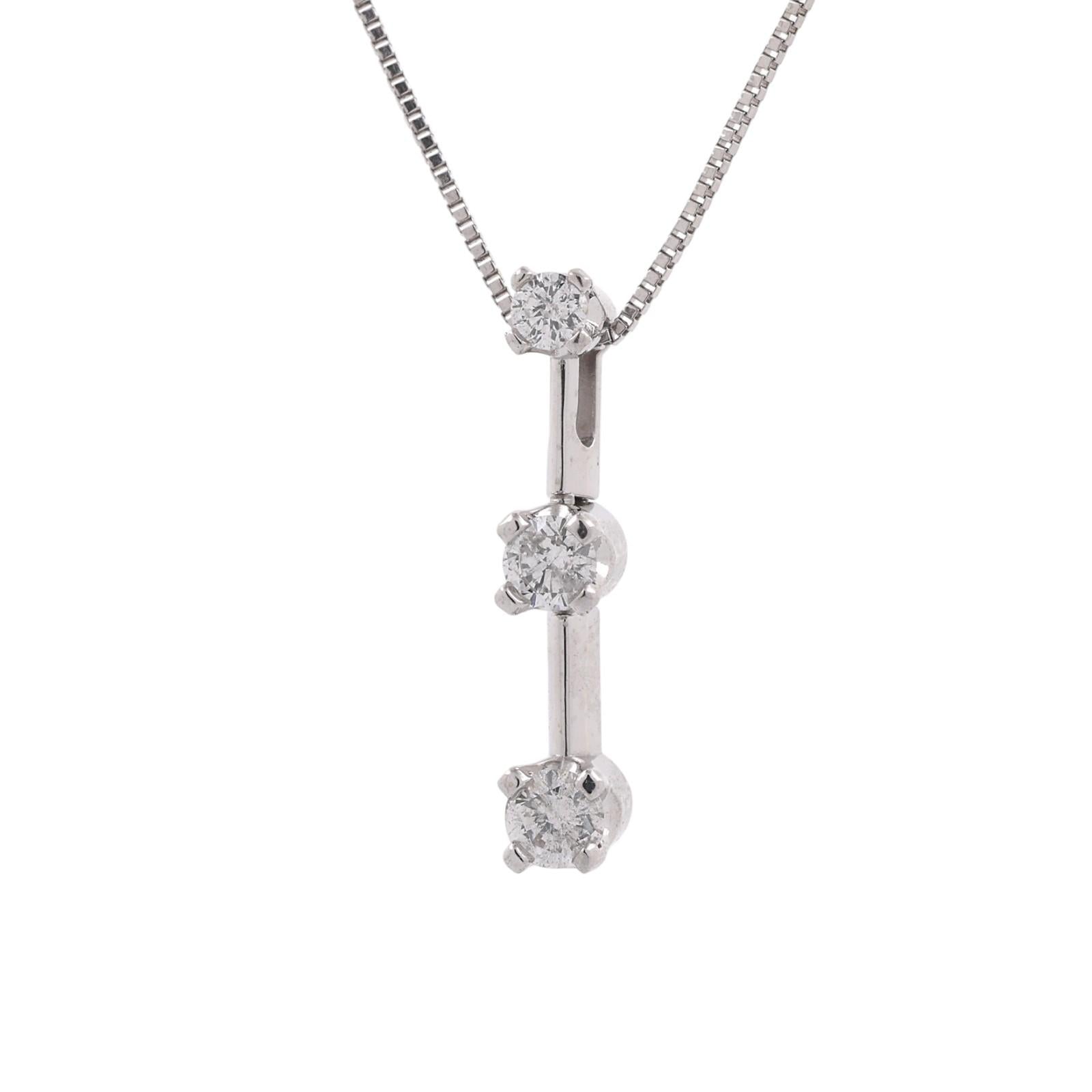 14K White Gold 0.21CTW Natural Diamond 3-Stone Journey Pendant Necklace 17"