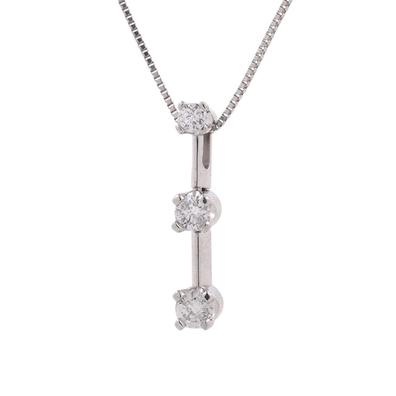14K White Gold 0.21CTW Natural Diamond 3-Stone Journey Pendant Necklace 17"