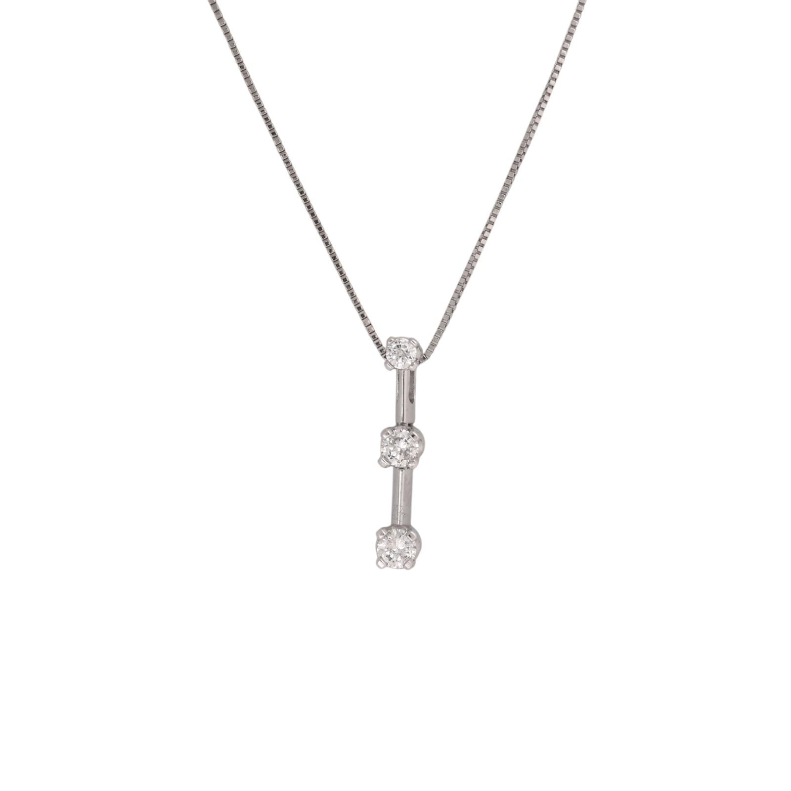 14K White Gold 0.21CTW Natural Diamond 3-Stone Journey Pendant Necklace 17"