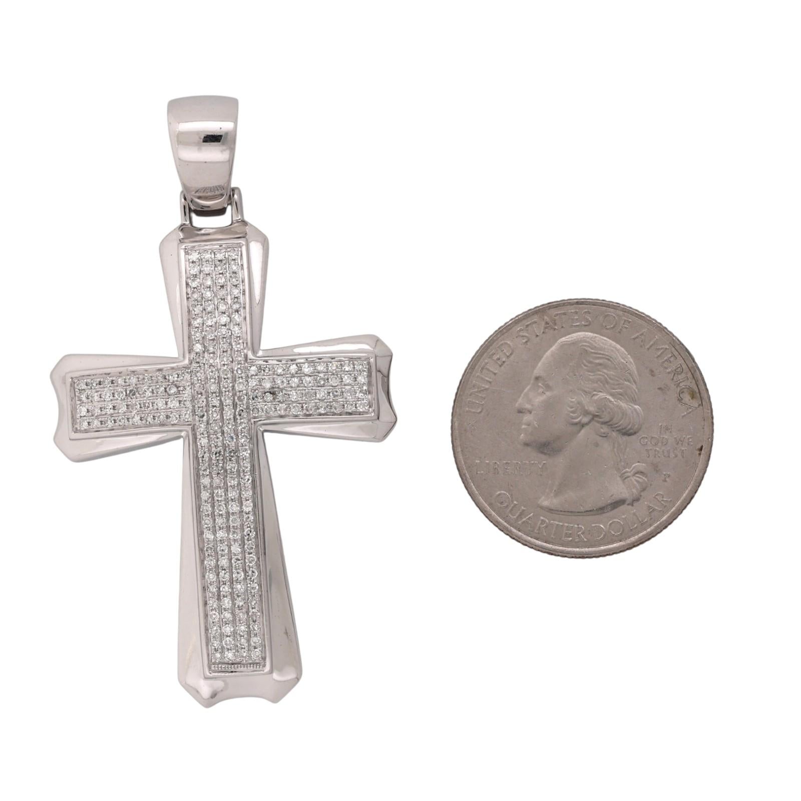 14K White Gold 1.00CTW Diamond Cross Pendant Large Estate Religious Charm