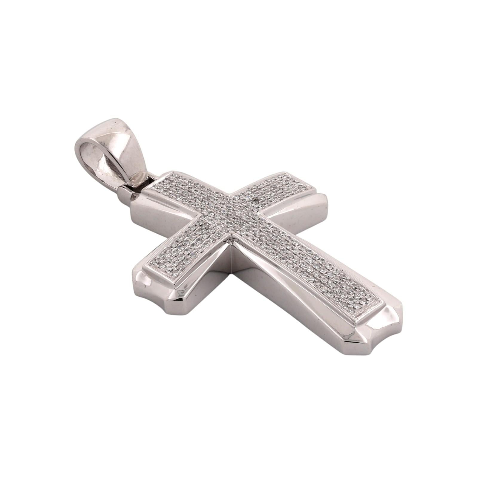 14K White Gold 1.00CTW Diamond Cross Pendant Large Estate Religious Charm