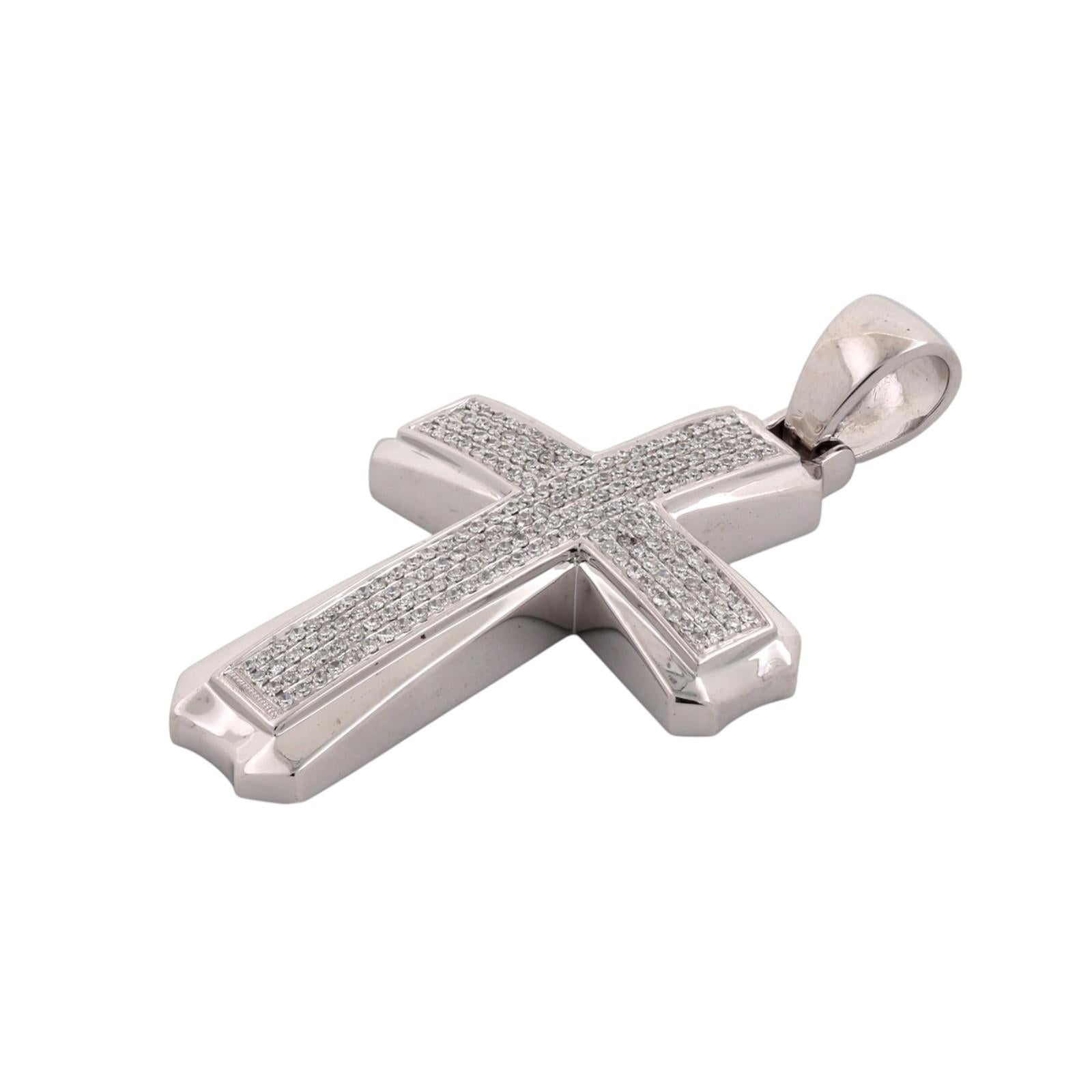 14K White Gold 1.00CTW Diamond Cross Pendant Large Estate Religious Charm