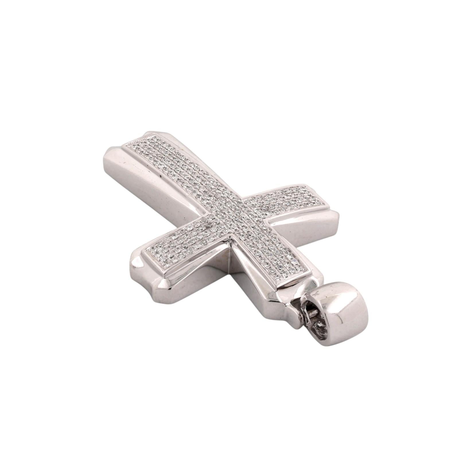14K White Gold 1.00CTW Diamond Cross Pendant Large Estate Religious Charm