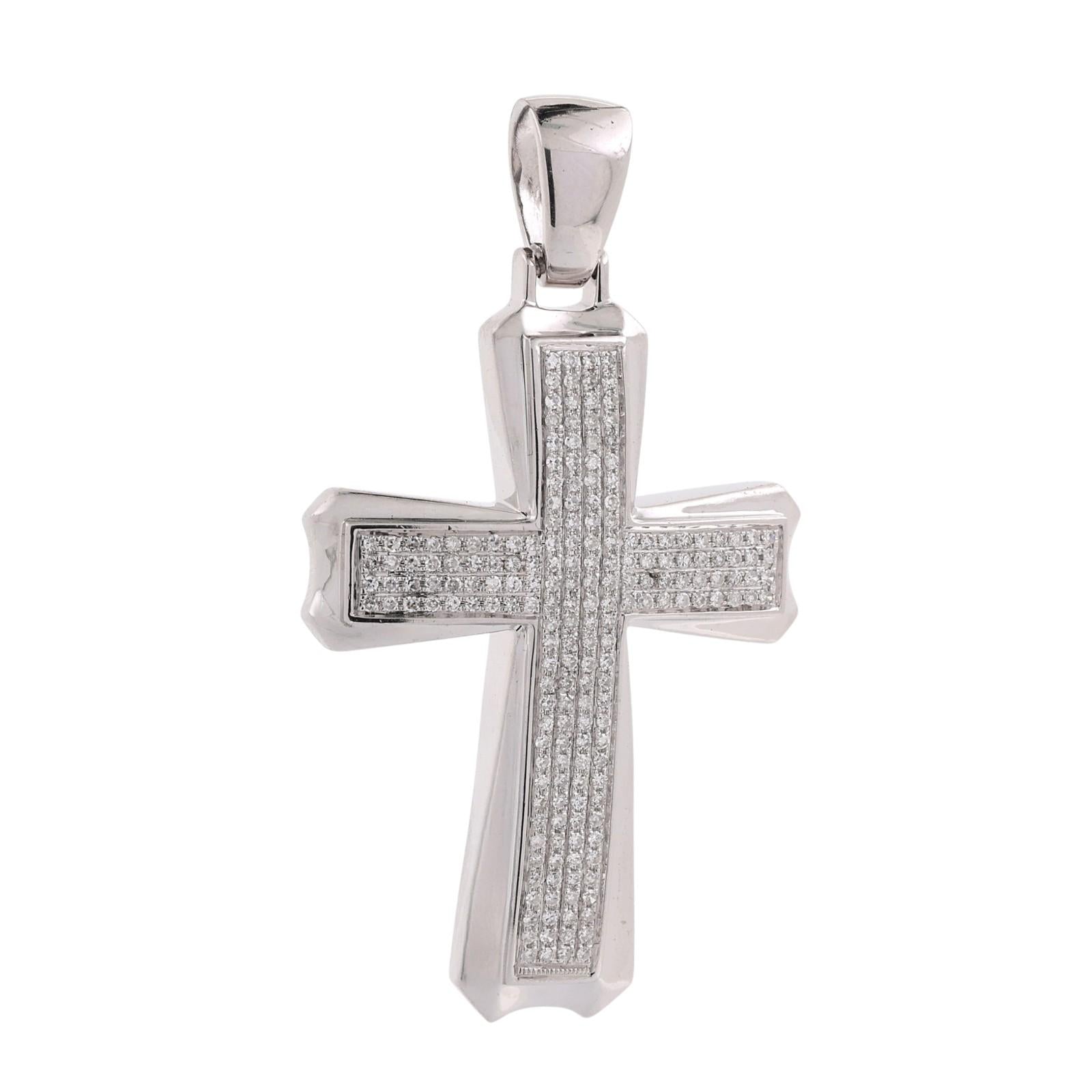 14K White Gold 1.00CTW Diamond Cross Pendant Large Estate Religious Charm