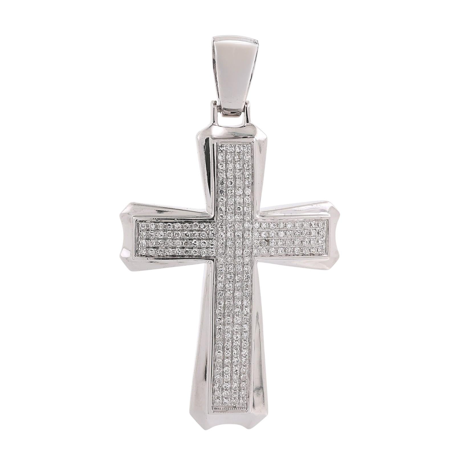 14K White Gold 1.00CTW Diamond Cross Pendant Large Estate Religious Charm