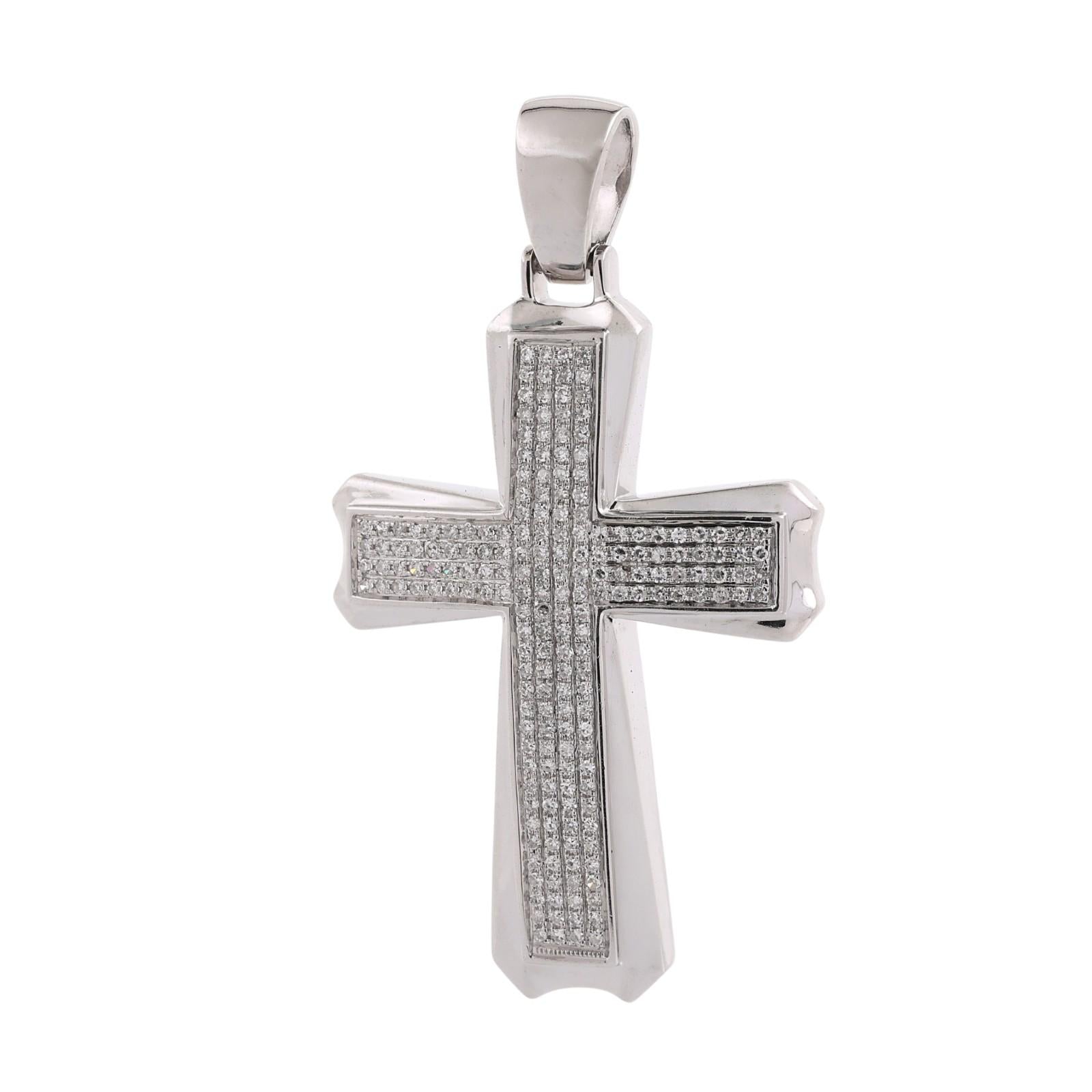 14K White Gold 1.00CTW Diamond Cross Pendant Large Estate Religious Charm