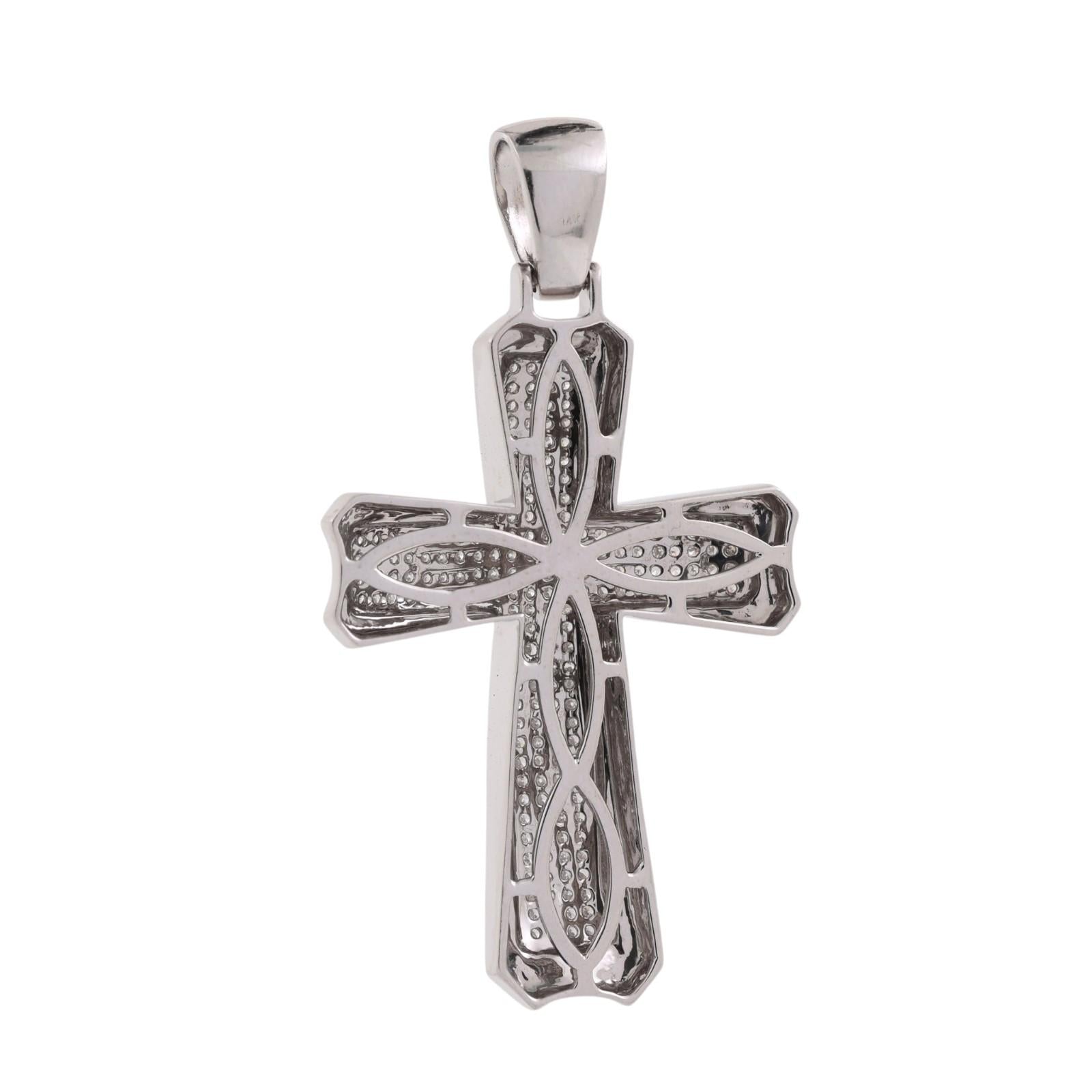 14K White Gold 1.00CTW Diamond Cross Pendant Large Estate Religious Charm