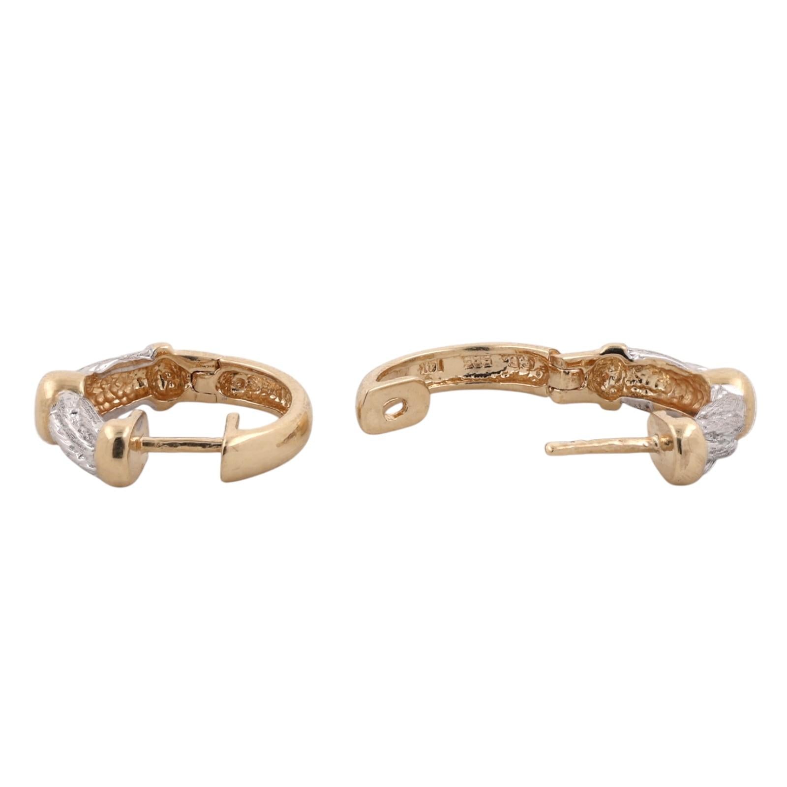 14K Two Tone Gold 0.10 CTW Natural Diamond Textured Huggie Hoop Earrings