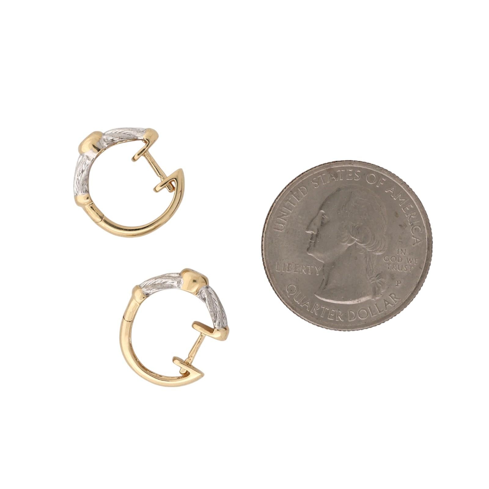 14K Two Tone Gold 0.10 CTW Natural Diamond Textured Huggie Hoop Earrings