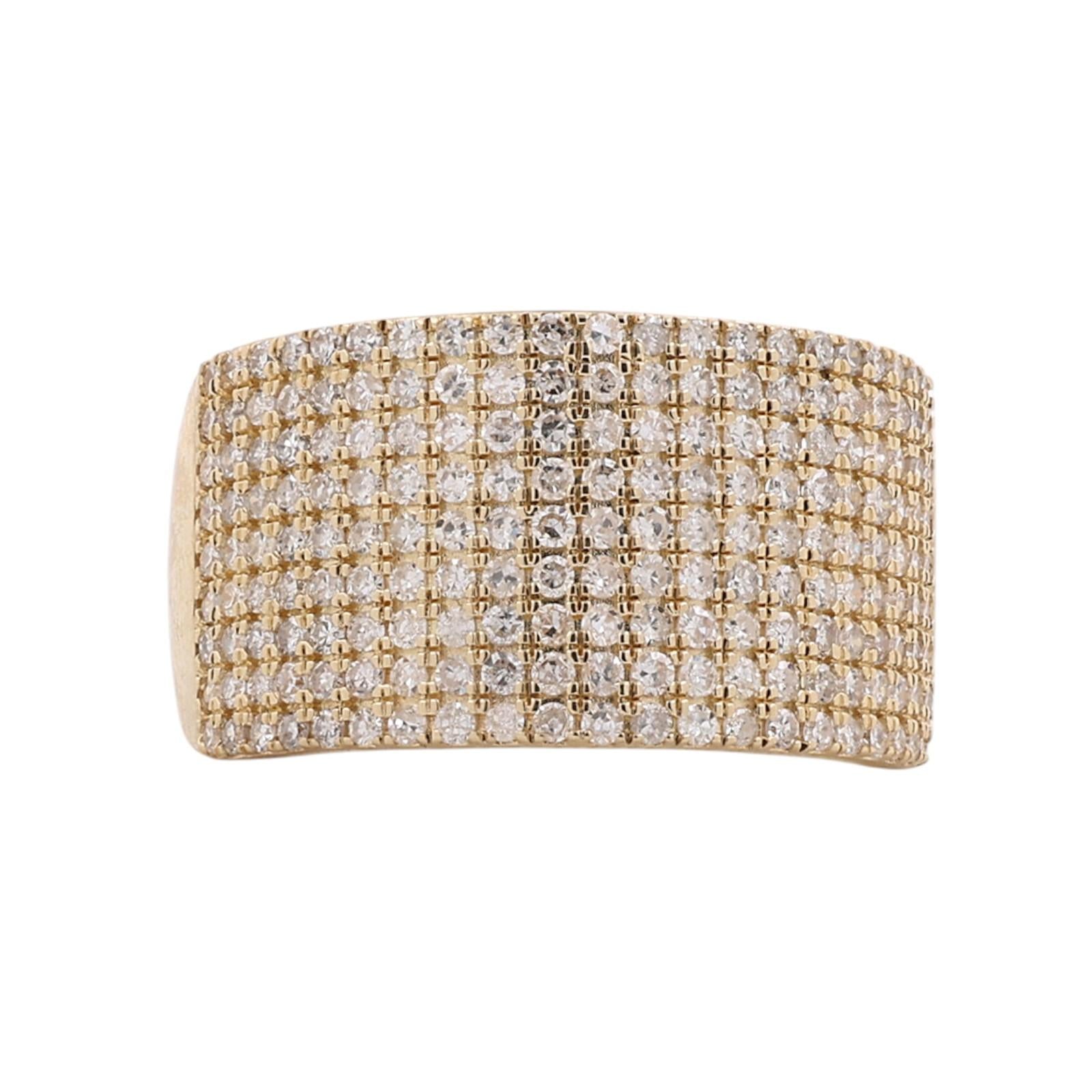 14K Yellow Gold 1.00 CTW Natural Diamond Pave Statement Wide Band Ring Size 6.25