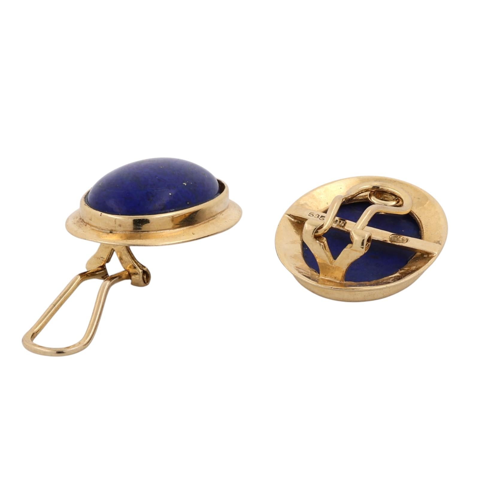 Natural Lapis Lazuli Cabochon Earrings 14K Yellow Gold Clip On Vintage