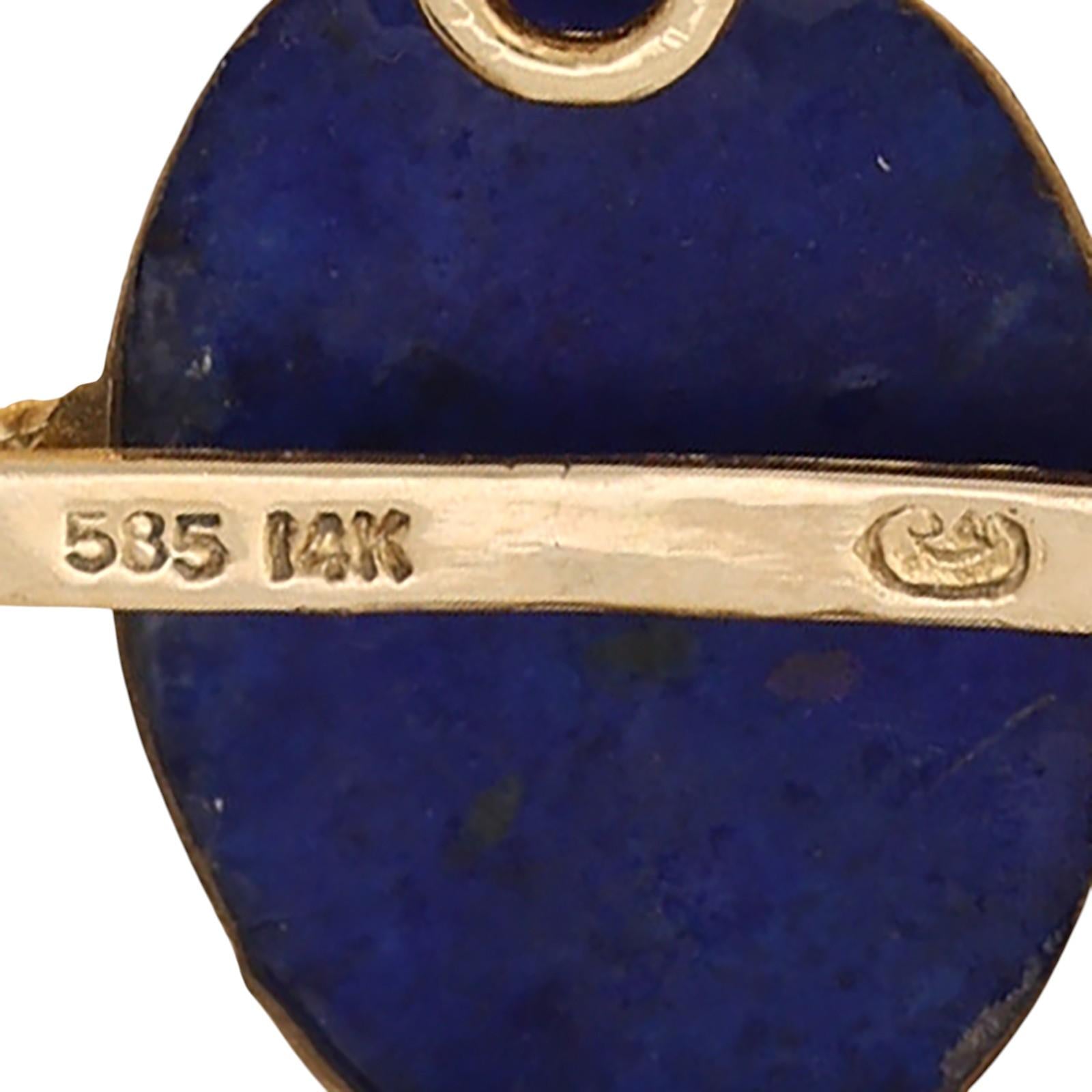 Natural Lapis Lazuli Cabochon Earrings 14K Yellow Gold Clip On Vintage