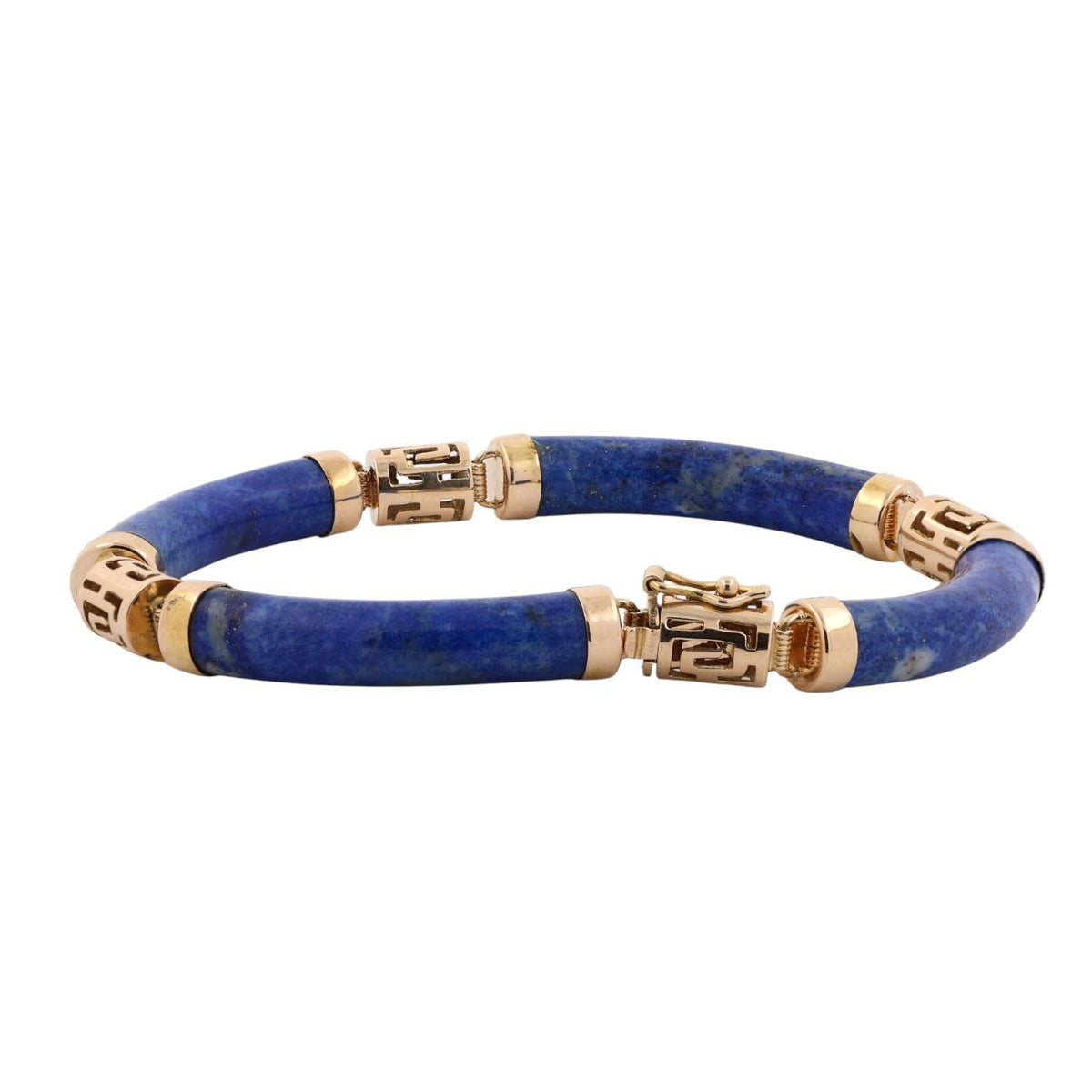 Vintage Lapis Lazuli Greek Key Bracelet 14K Yellow Gold 7" Estate