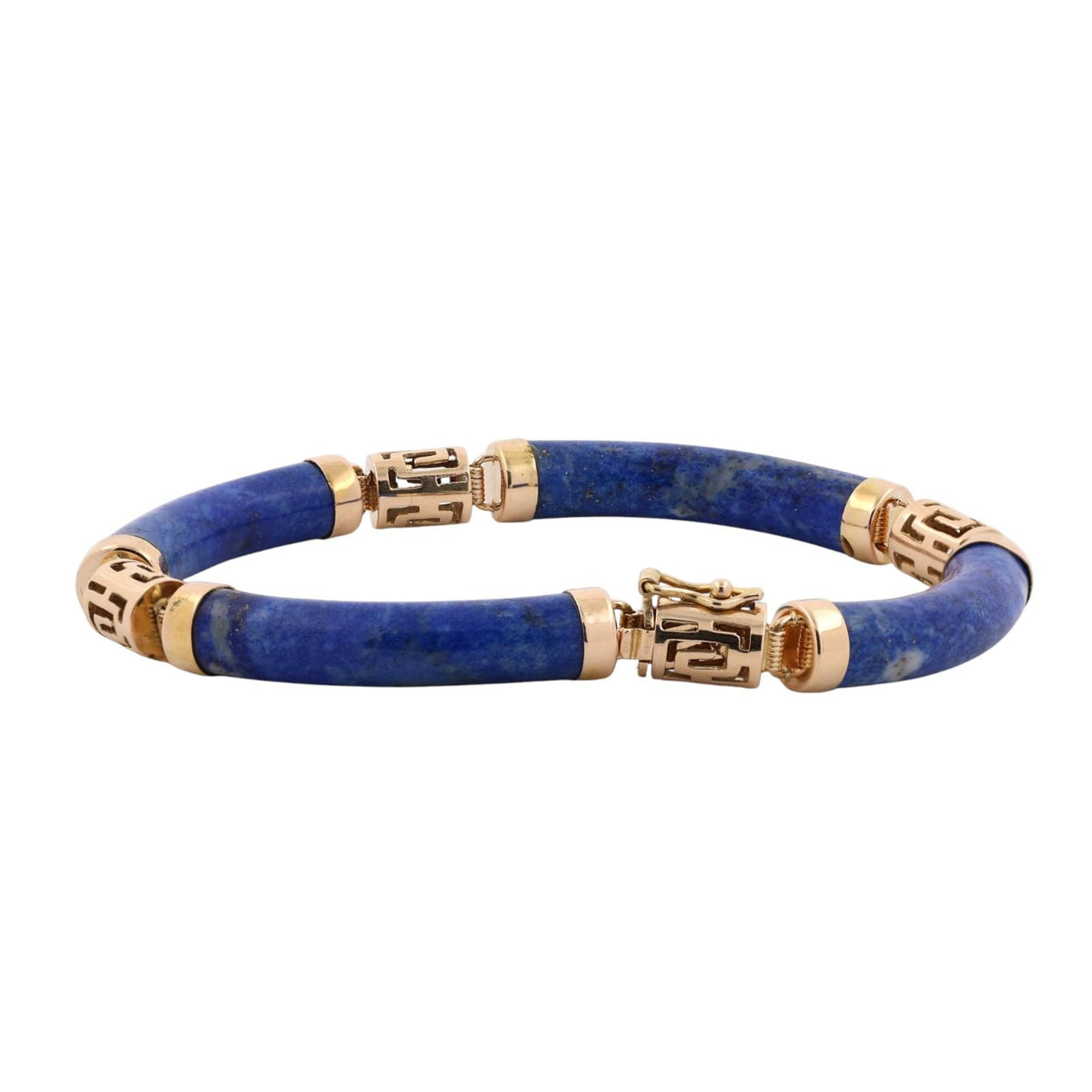 Vintage Lapis Lazuli Greek Key Bracelet 14K Yellow Gold 7" Estate