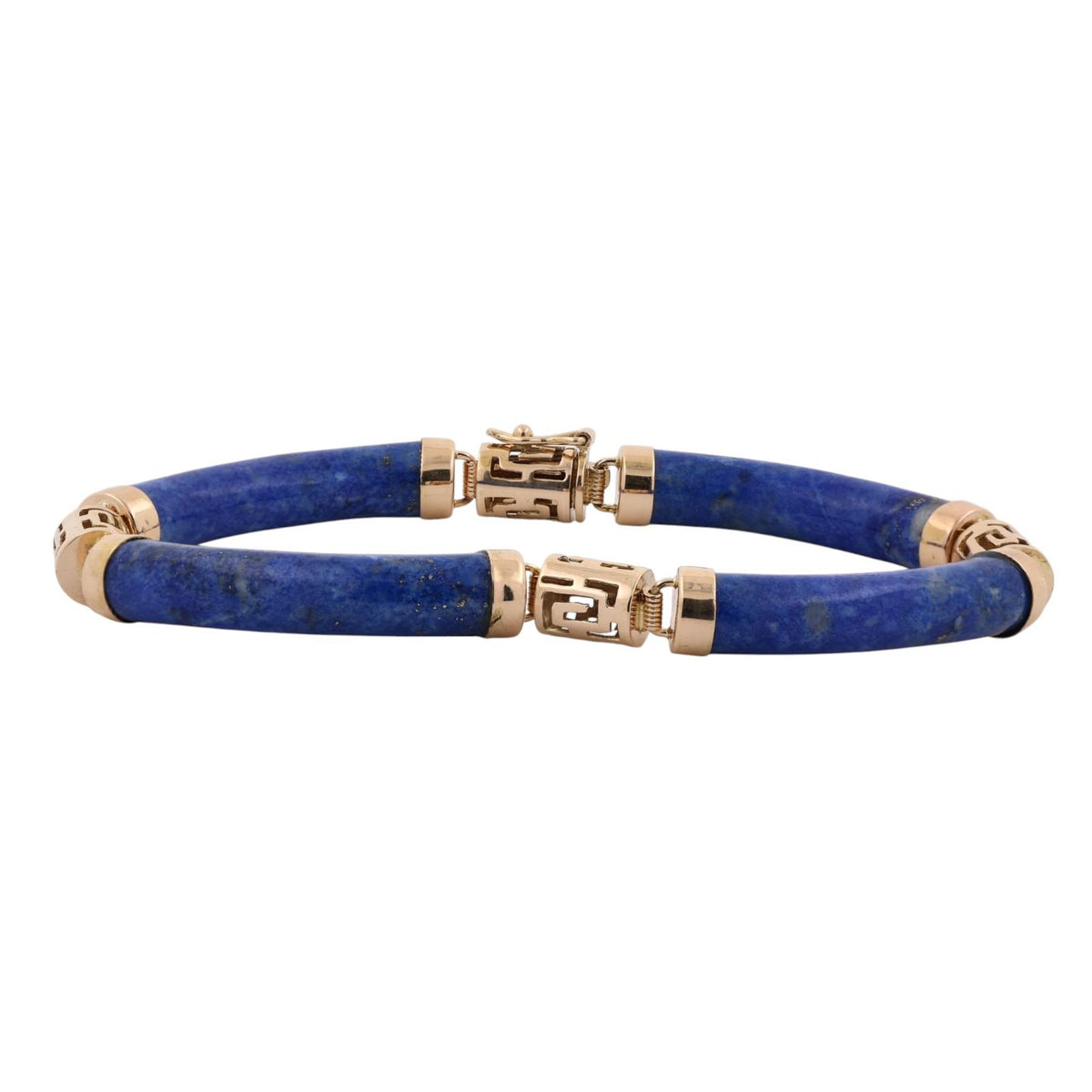 Vintage Lapis Lazuli Greek Key Bracelet 14K Yellow Gold 7" Estate