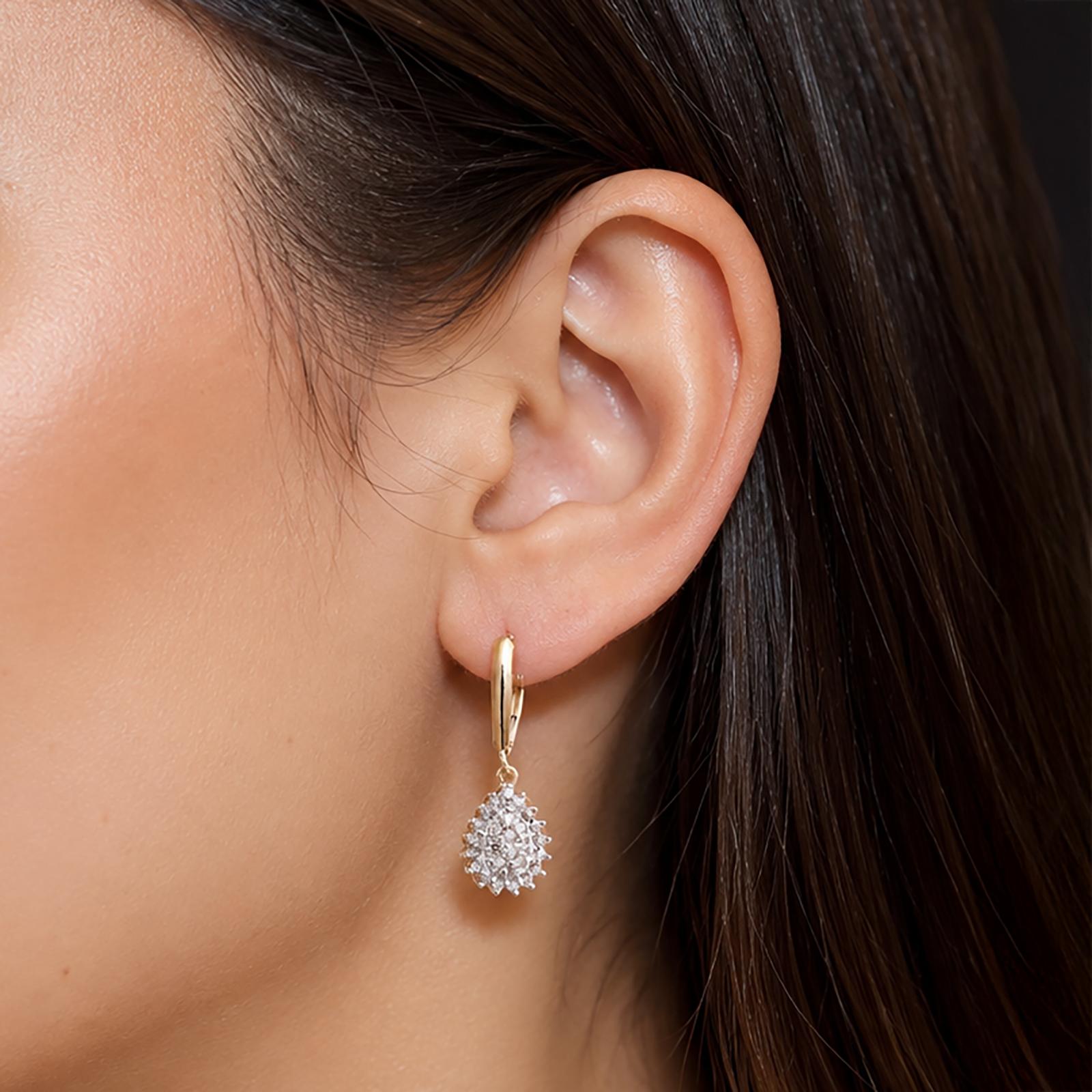 10K Two Tone Gold 0.50CTW Diamond Dangle Lever Back Earrings Cluster Halo Estate