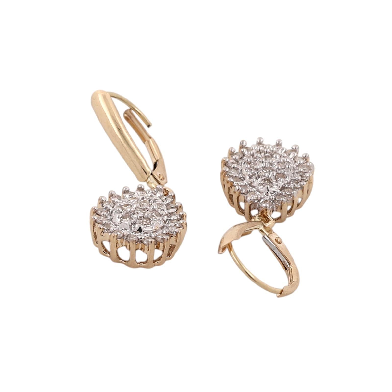 10K Two Tone Gold 0.50CTW Diamond Dangle Lever Back Earrings Cluster Halo Estate