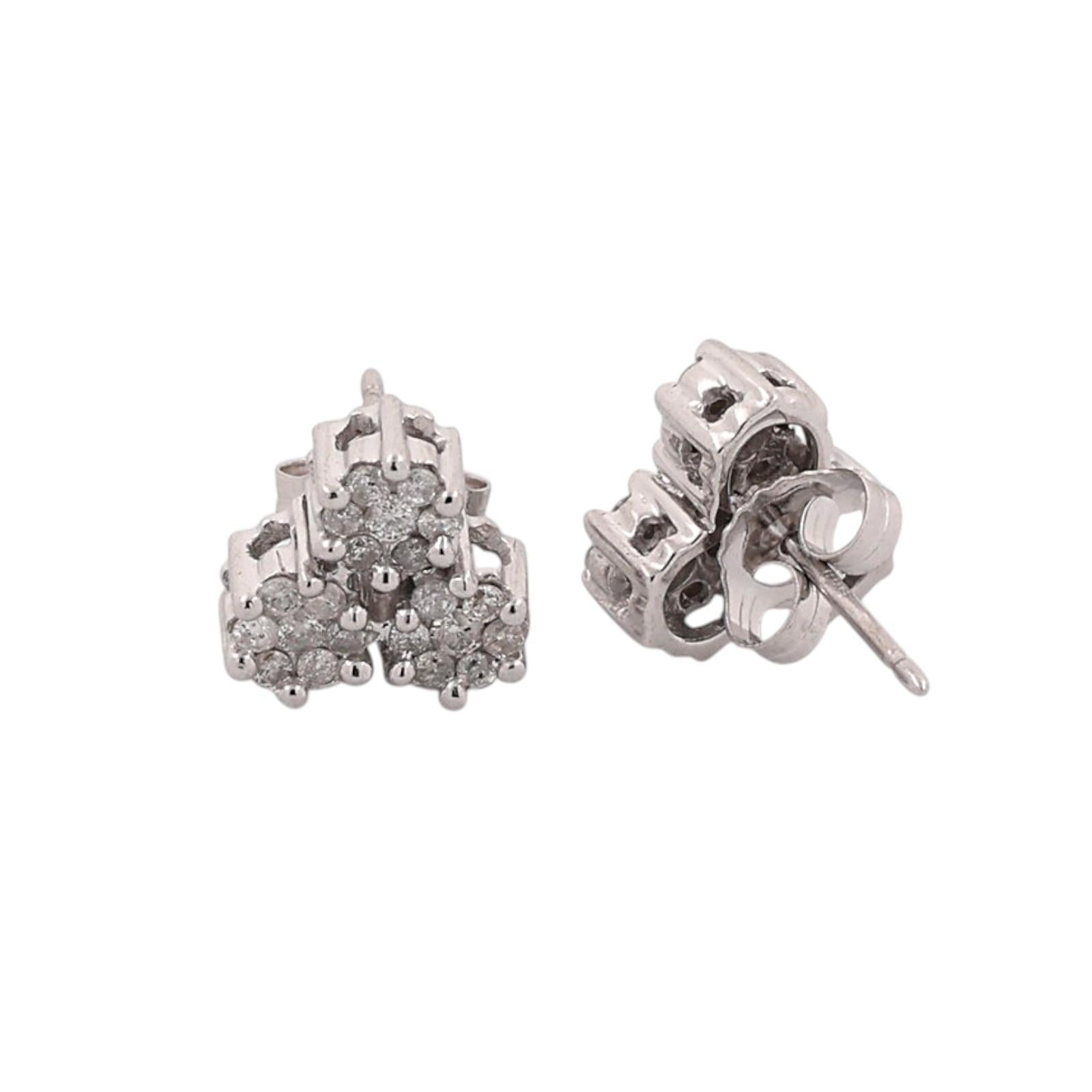 10K White Gold Cluster Diamond Stud Earrings 0.55CTW Round Estate