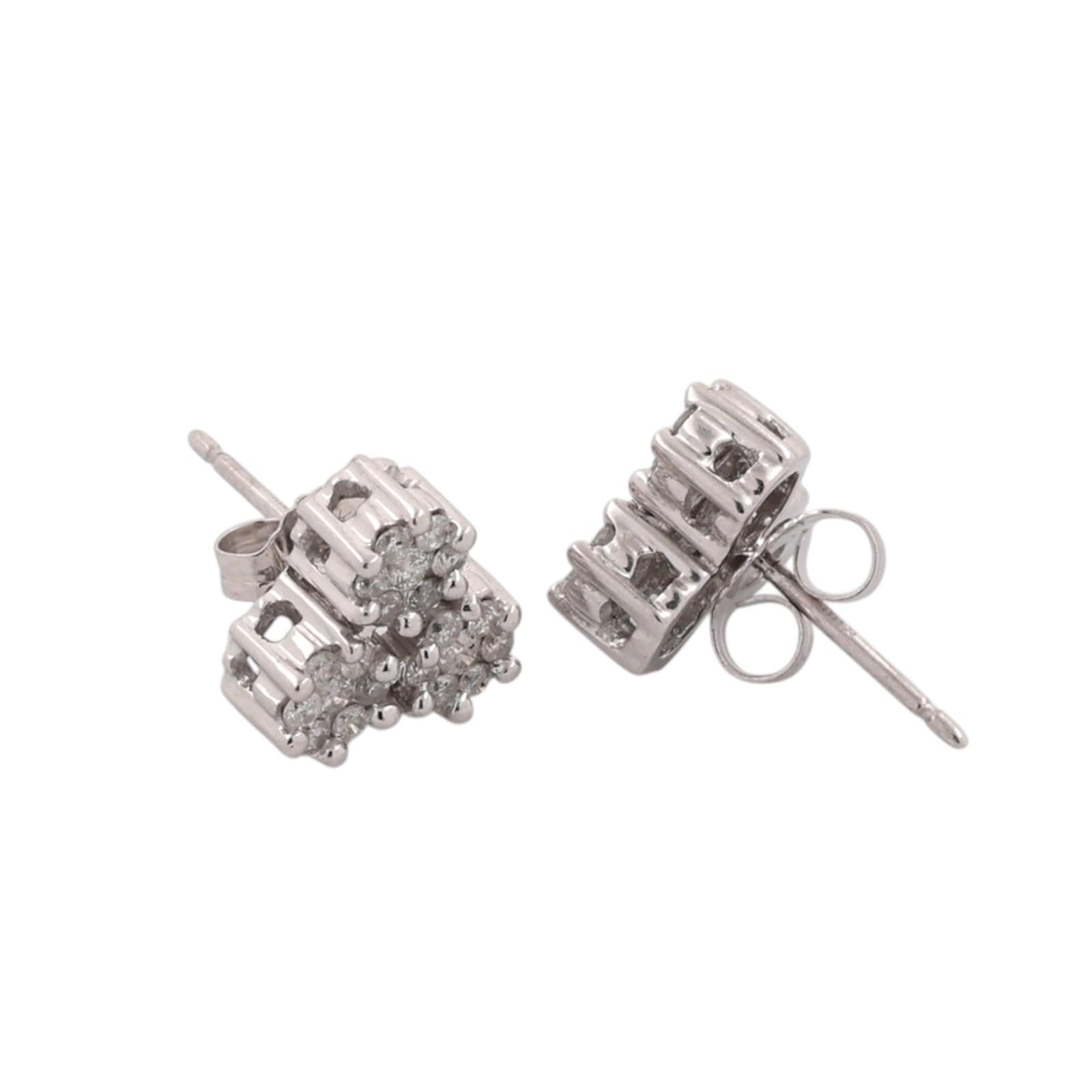 10K White Gold Cluster Diamond Stud Earrings 0.55CTW Round Estate