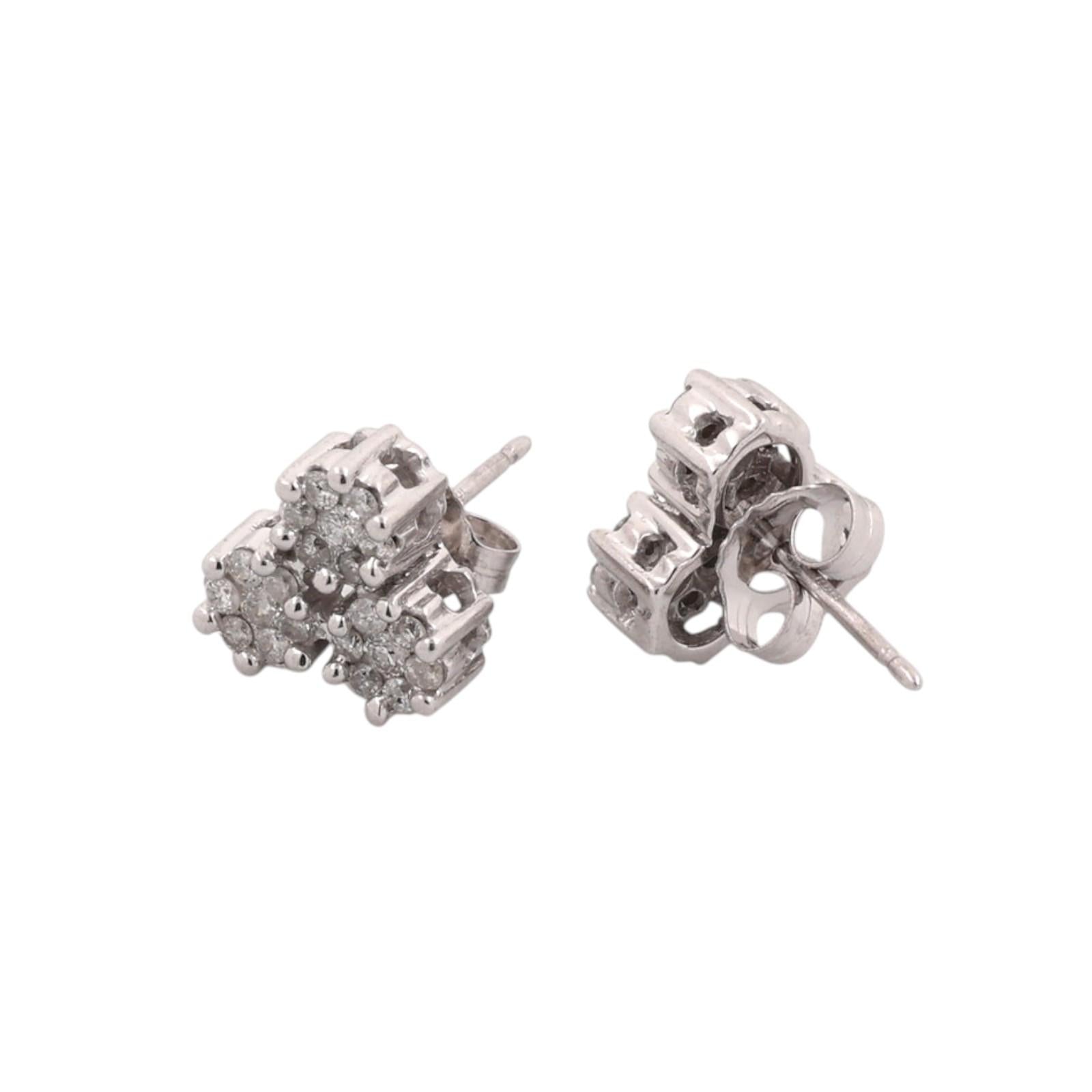 10K White Gold Cluster Diamond Stud Earrings 0.55CTW Round Estate