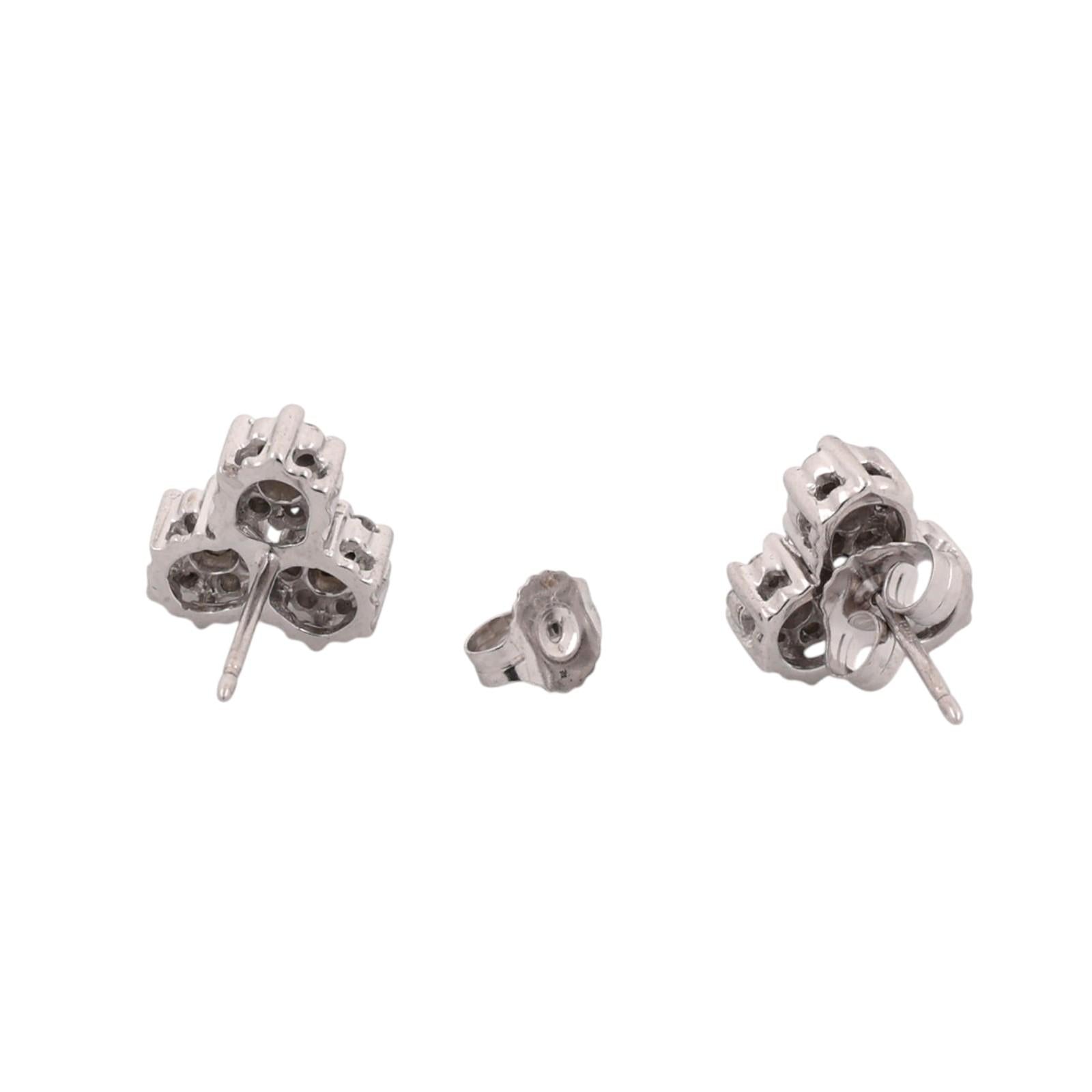 10K White Gold Cluster Diamond Stud Earrings 0.55CTW Round Estate